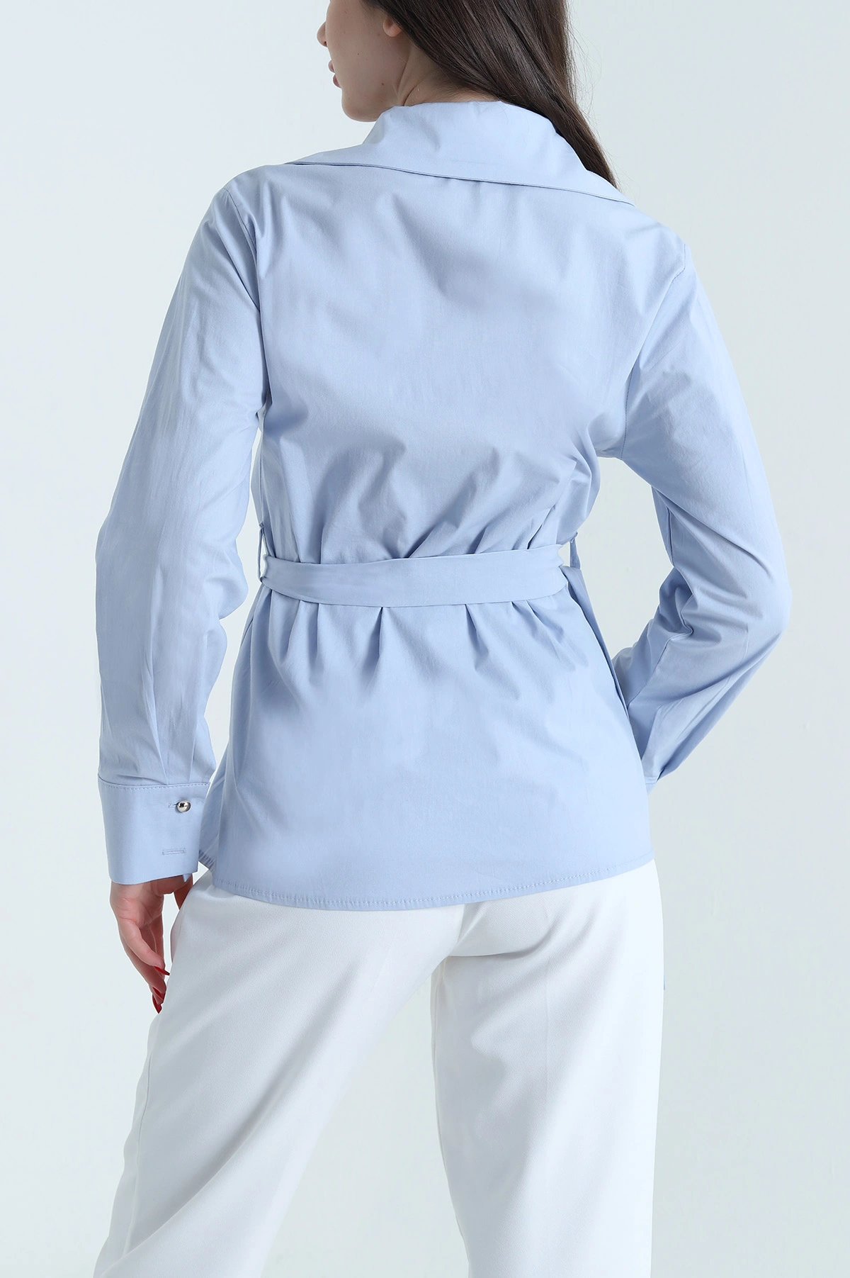 Bebe Mavisi Poplin Kruvaze Yaka Kadın Gömlek 442575