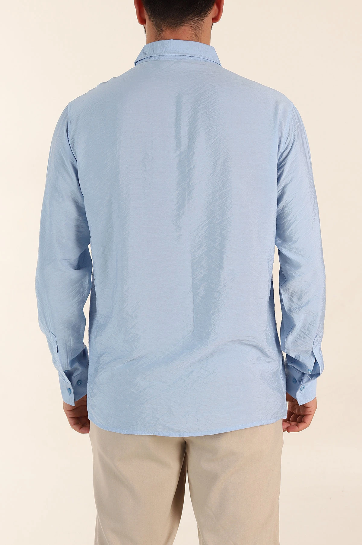 Bebe Mavisi Regular Fit Ata Yaka Basic Uzun Kollu Erkek Gömlek 370035