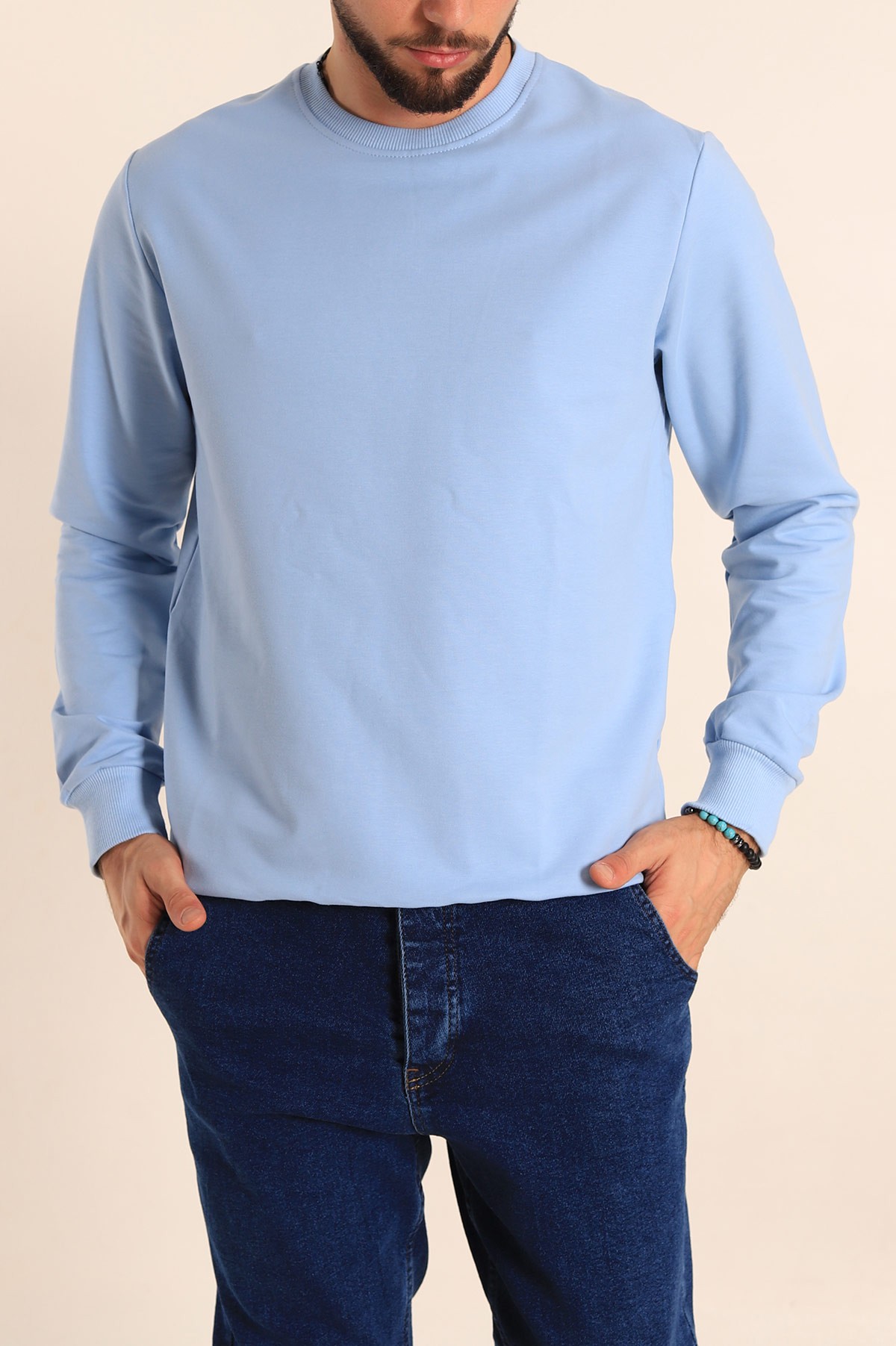 Bebe Mavisi Regular Fit Basic Bisiklet Yaka Erkek Sweatshirt 217621