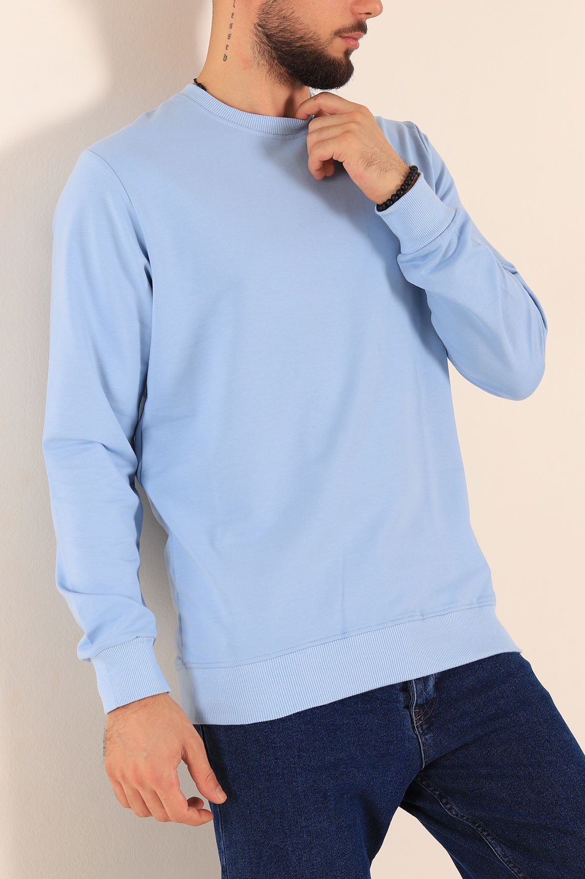 Bebe Mavisi Regular Fit Basic Bisiklet Yaka Erkek Sweatshirt 217621
