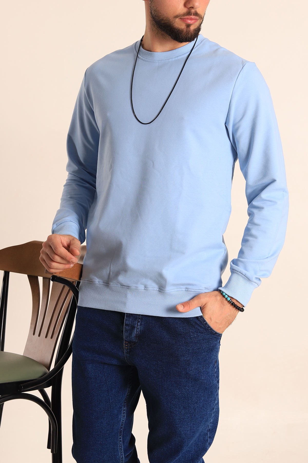 Bebe Mavisi Regular Fit Basic Bisiklet Yaka Erkek Sweatshirt 217621