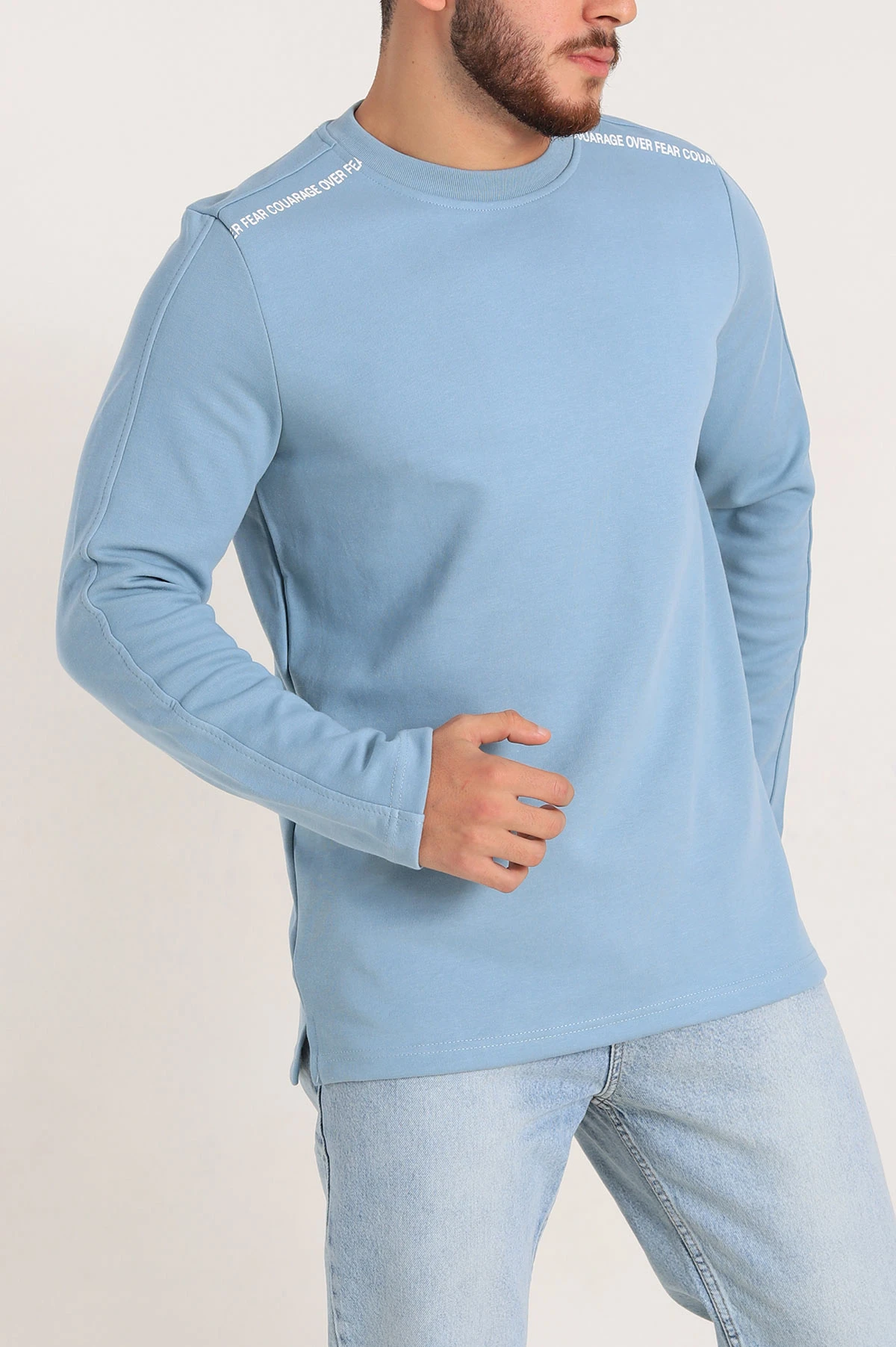 Bebe Mavisi Regular Fit Baskı Detay Erkek Basic Sweatshirt 305717