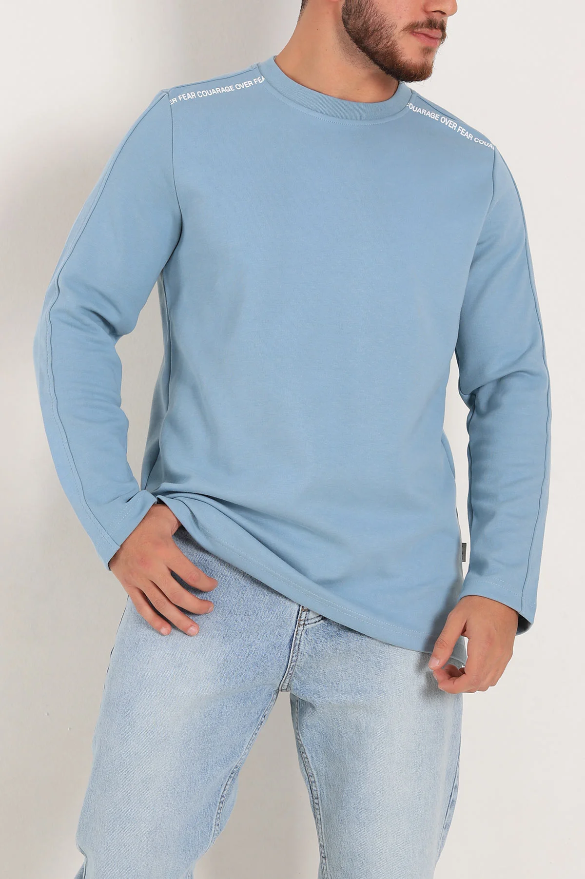 Bebe Mavisi Regular Fit Baskı Detay Erkek Basic Sweatshirt 305717