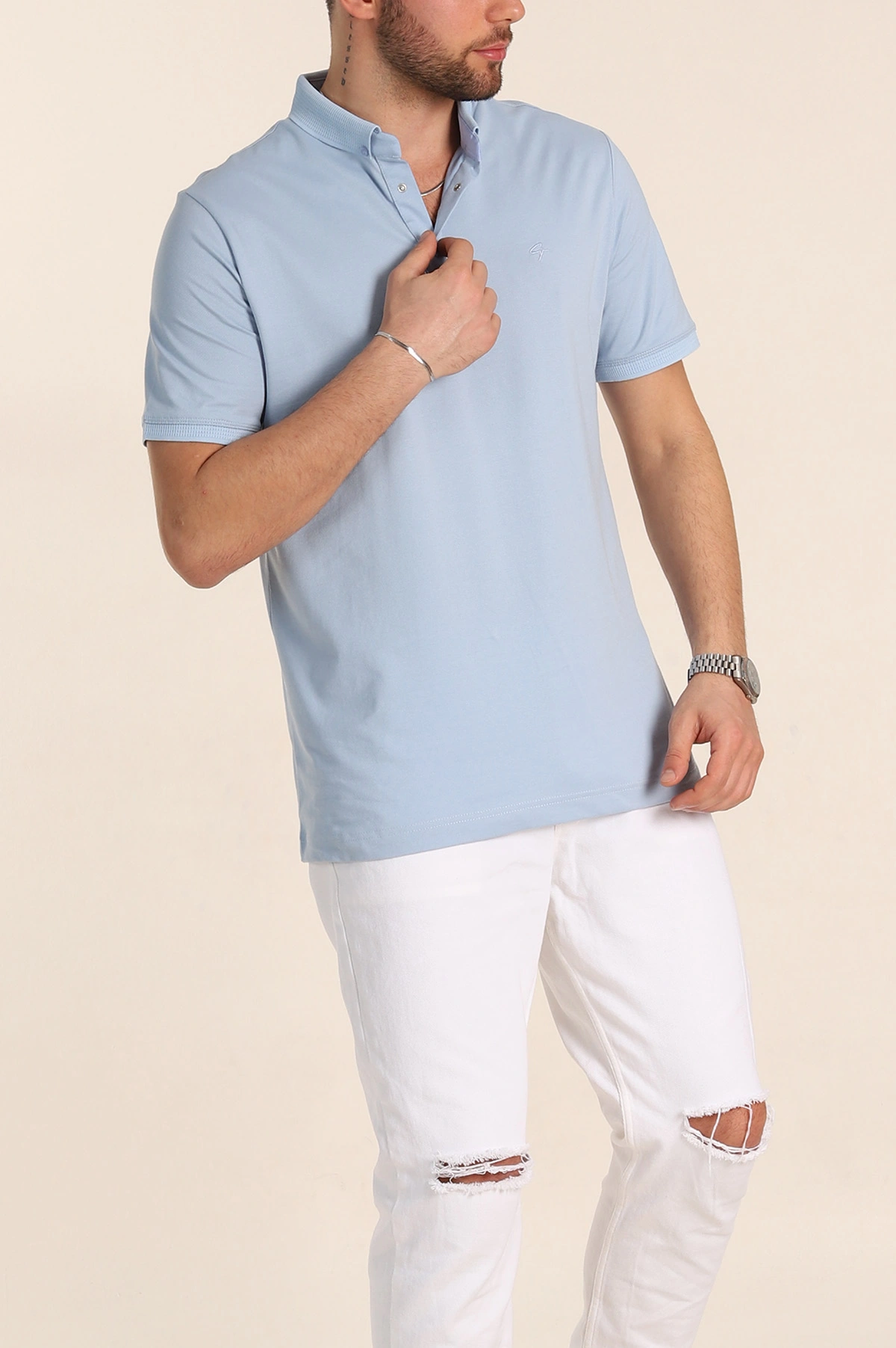 Bebe Mavisi Regular Fit Dokulu Polo Yaka Erkek Tişört 342501