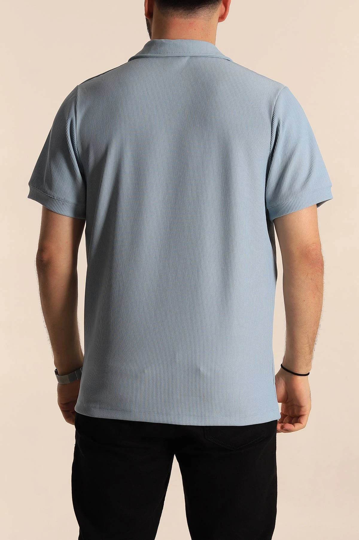 Bebe Mavisi Regular Fit Fitilli Doku Patlı Polo Yaka Erkek Tişört 270583