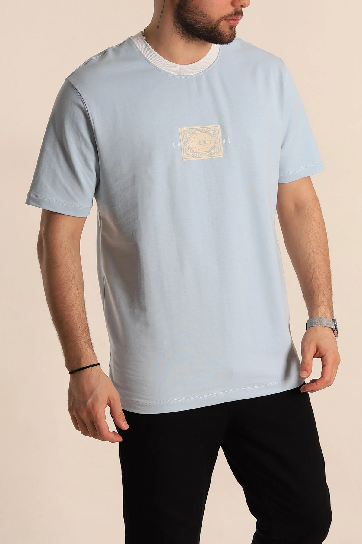 Bebe Mavisi Regular Fit Göğüs Baskılı Erkek Tişört 270637