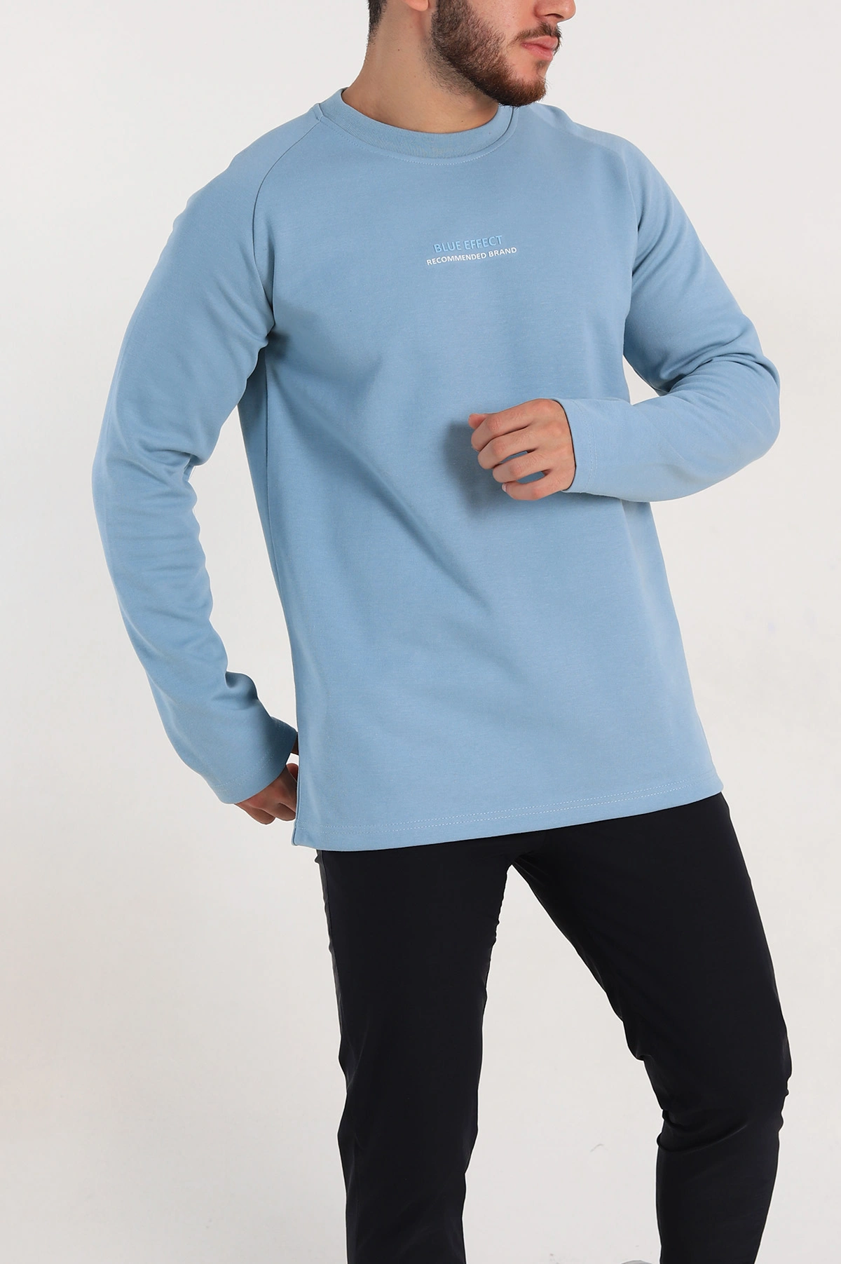 Bebe Mavisi Regular Fit Kabartma Baskılı Erkek Sweatshirt 305852