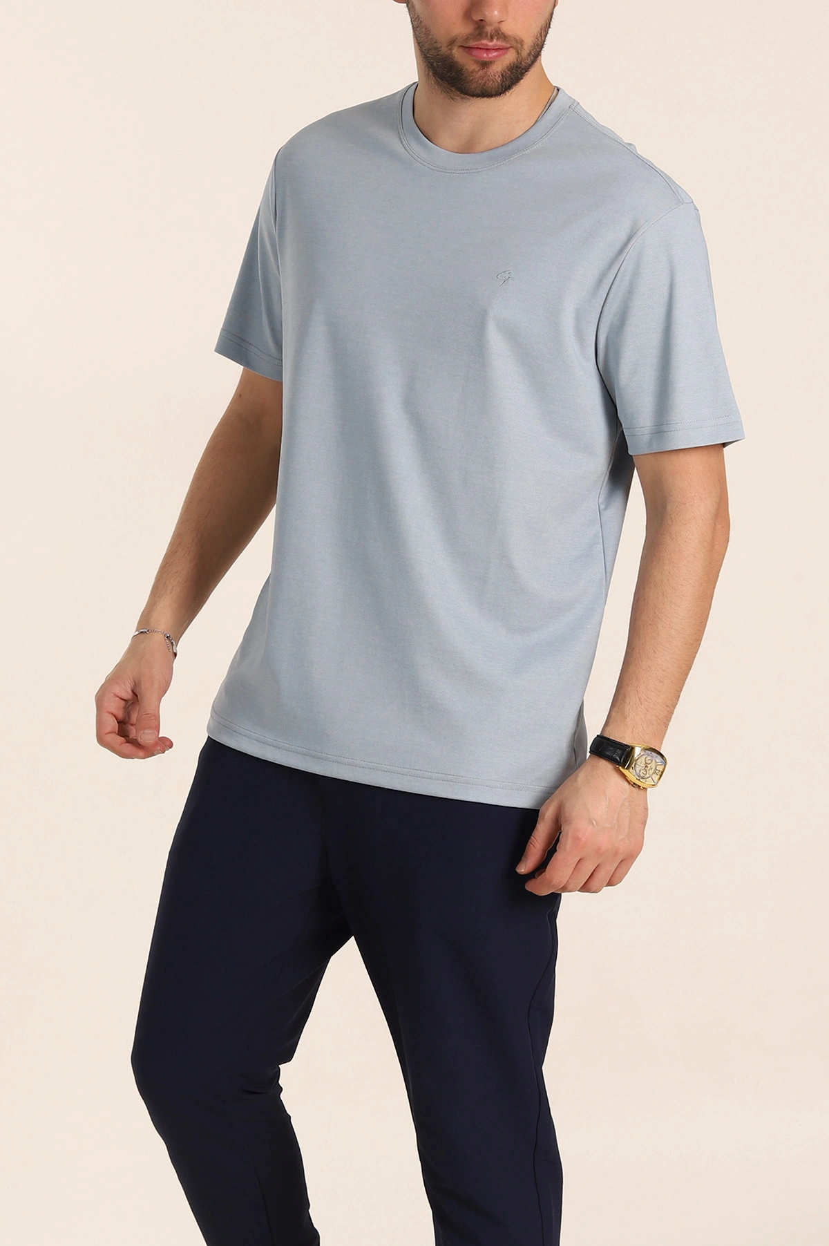 Bebe Mavisi Regular Fit Nakış Logo Detaylı Basic Erkek Tişört 338458