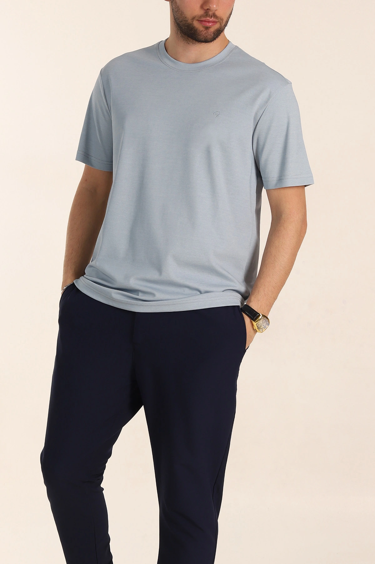 Bebe Mavisi Regular Fit Nakış Logo Detaylı Basic Erkek Tişört 338458