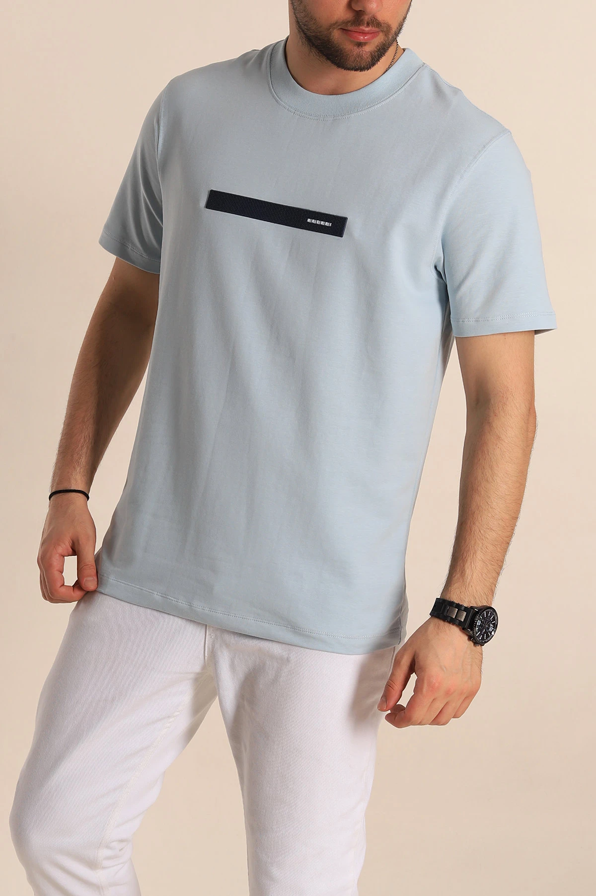 Bebe Mavisi Regular Fit Plastik Baskı Detaylı Erkek Tişört 268117