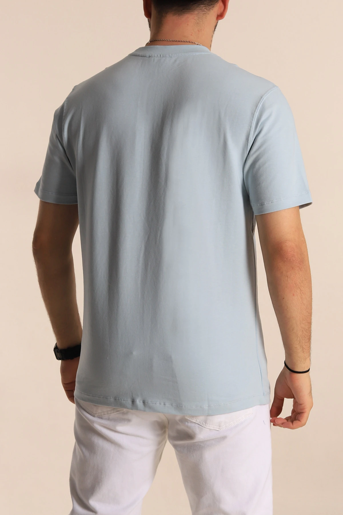 Bebe Mavisi Regular Fit Plastik Baskı Detaylı Erkek Tişört 268117