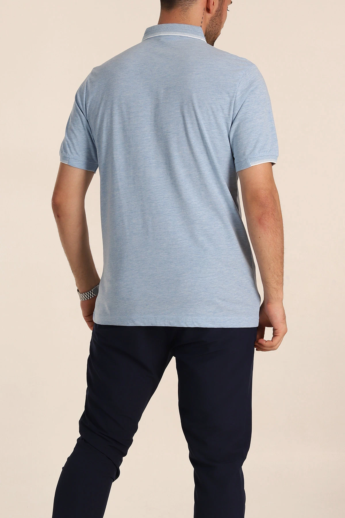 Bebe Mavisi Regular Fit Süprem Kumaş Kol Detaylı Polo Yaka Erkek Tişört 349942