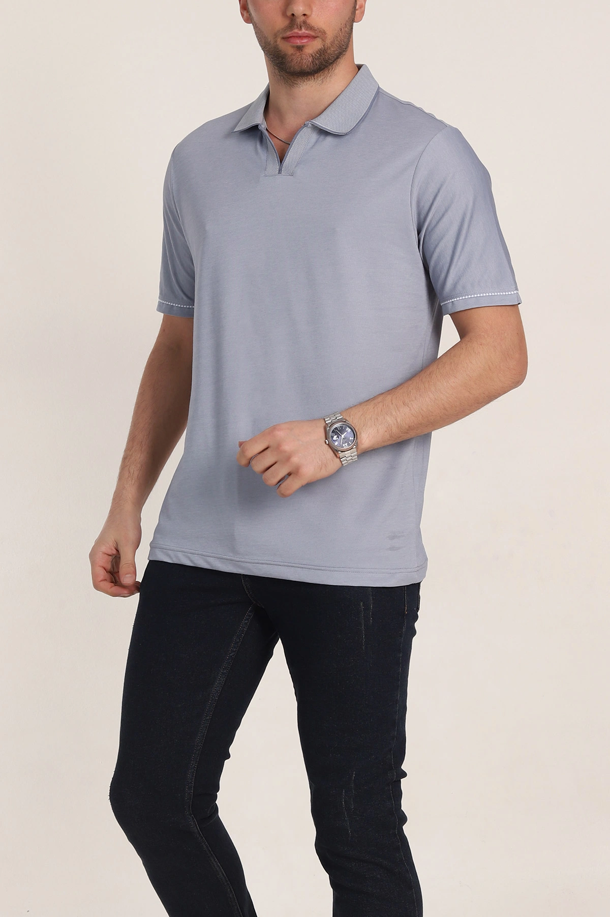 Bebe Mavisi Regular Fit V Patlı Polo Yaka Erkek Tişört 349814