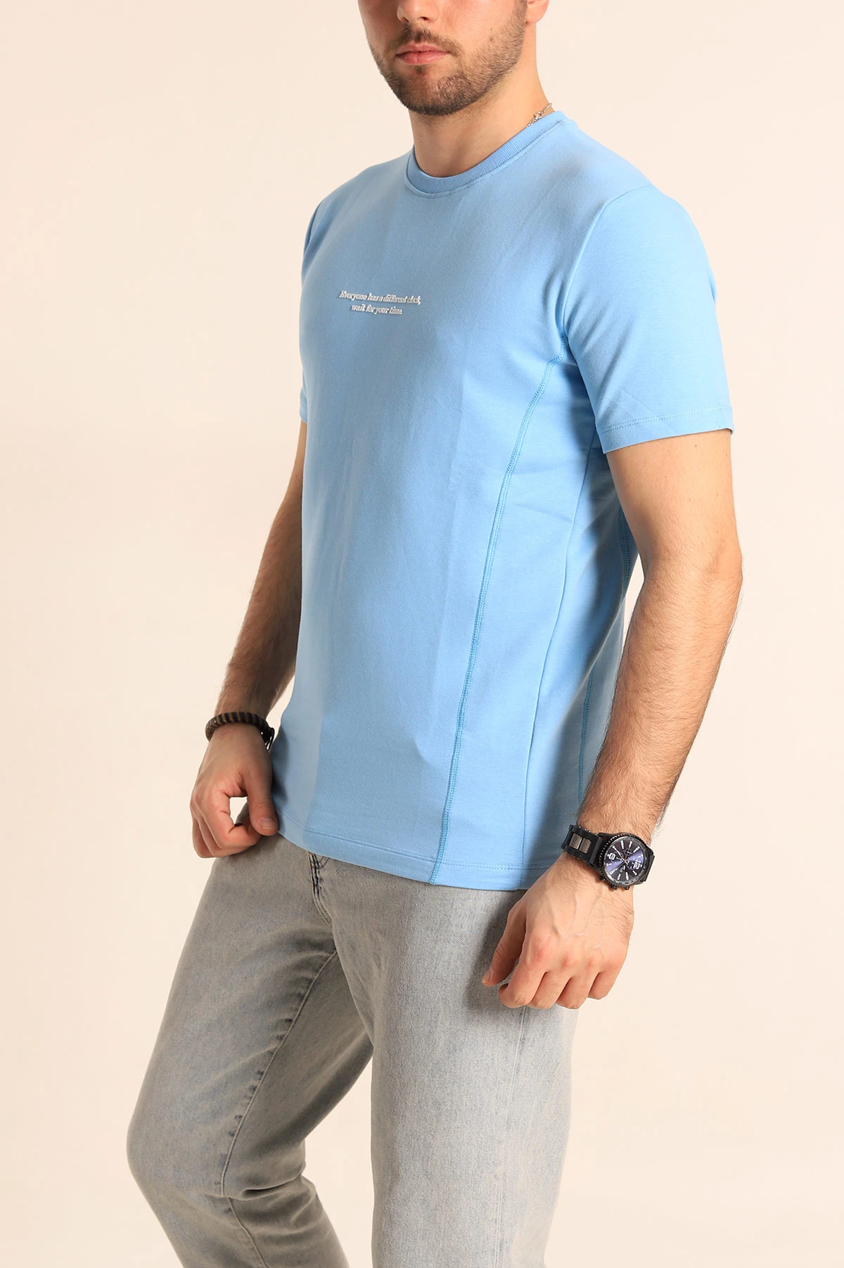Bebe Mavisi Regular Fit Yazı Detay Erkek Tişört 252183