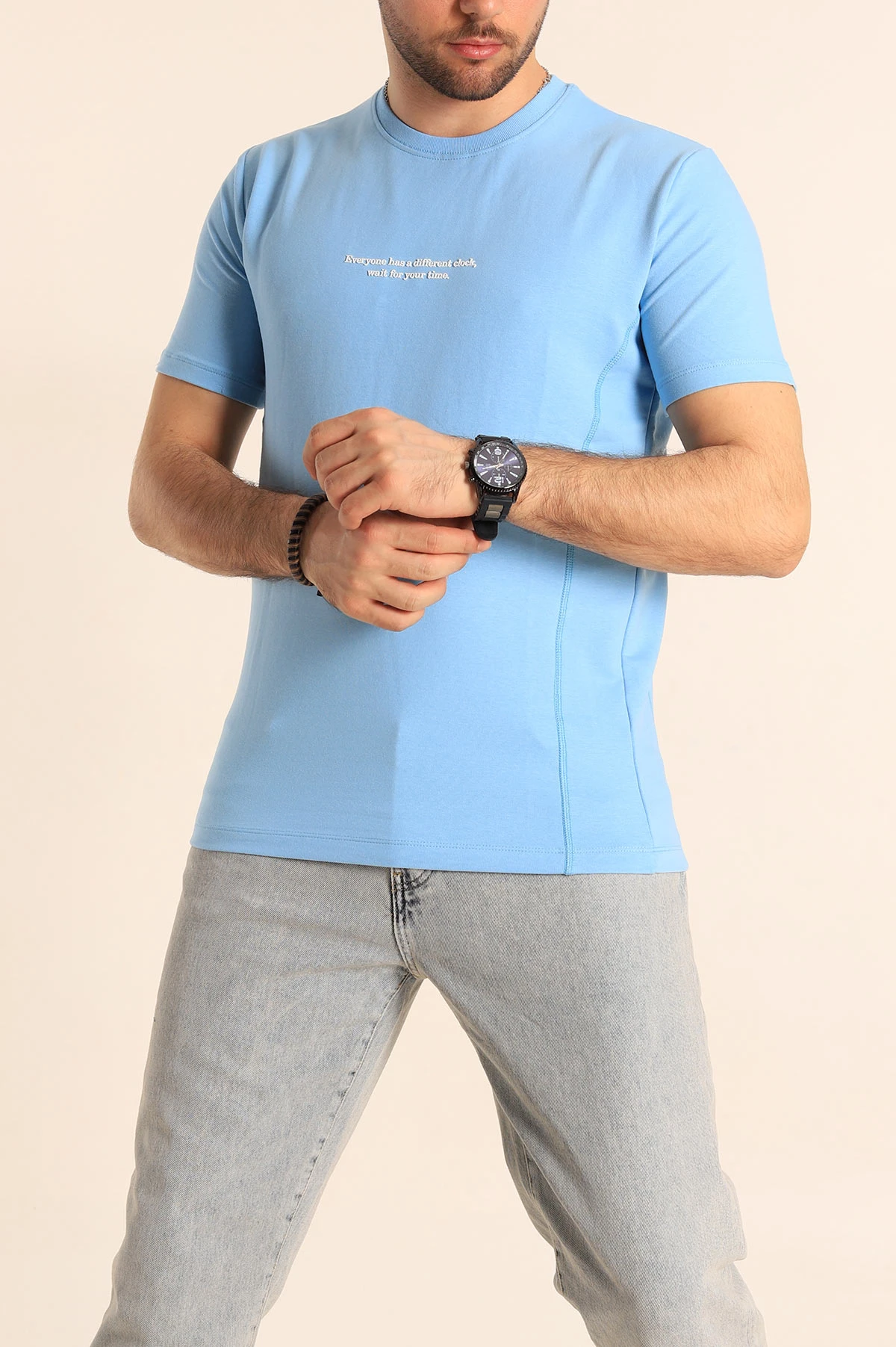Bebe Mavisi Regular Fit Yazı Detay Erkek Tişört 252183