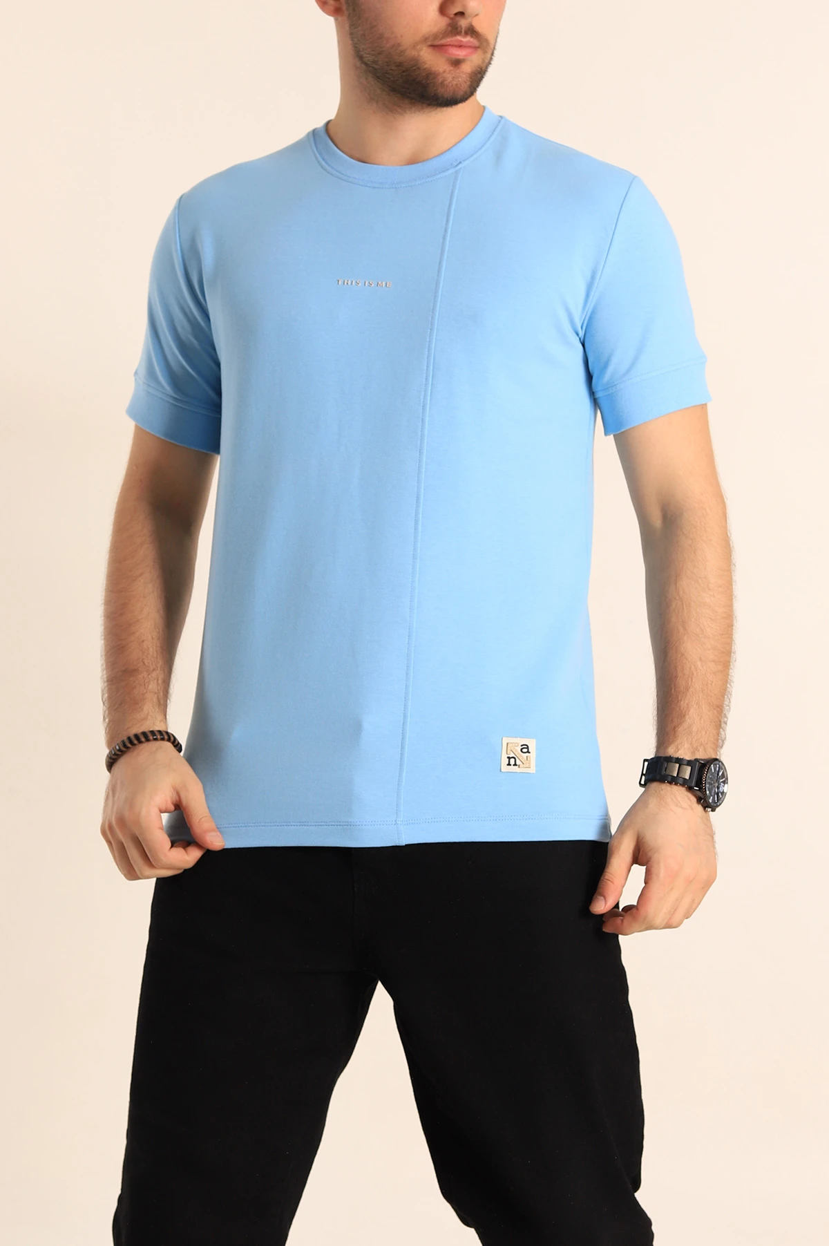 Bebe Mavisi Regular Fit Yazı Detay Erkek Tişört 252192