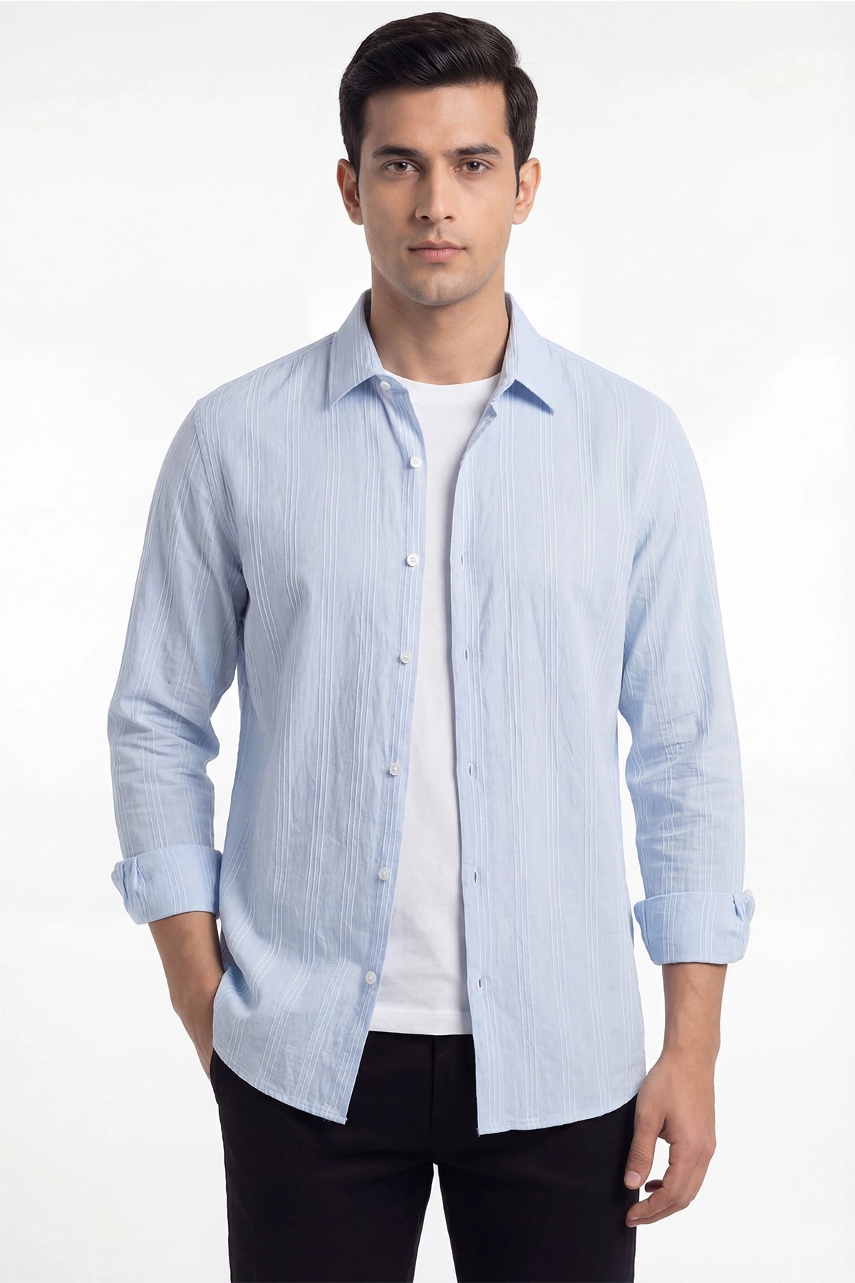 Bebe Mavisi Relaxed Fit Çizgili Erkek Gömlek 435787