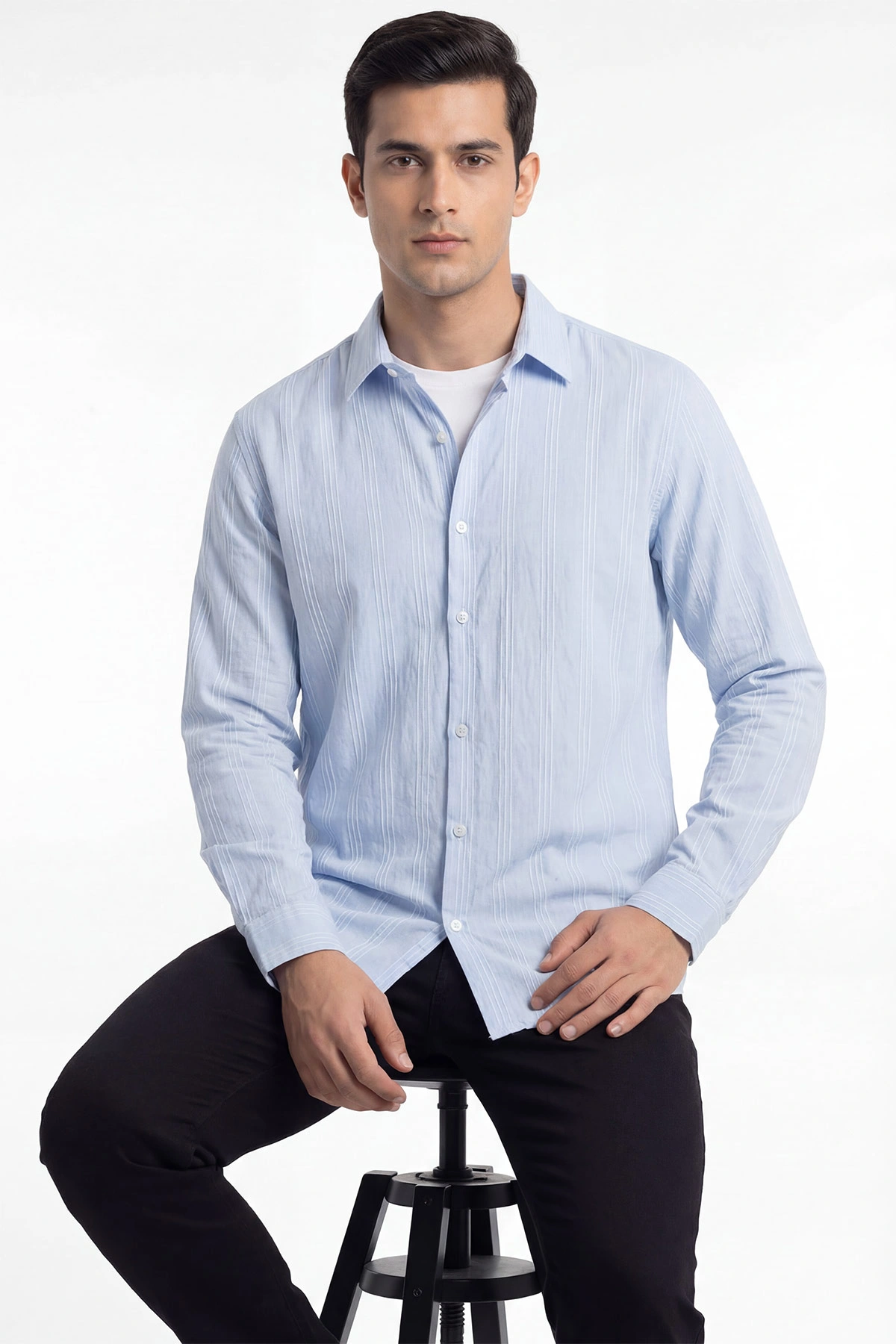Bebe Mavisi Relaxed Fit Çizgili Erkek Gömlek 435787