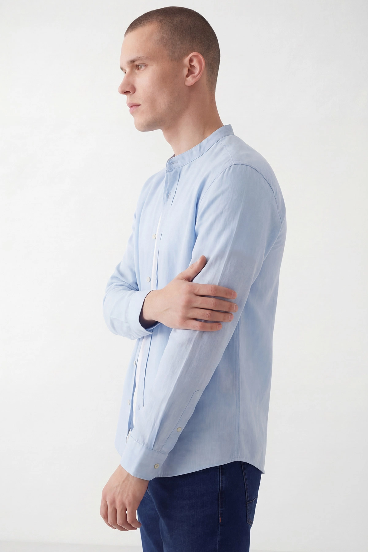 Bebe Mavisi Relaxed Fit Hakim Yaka Uzun Kollu Erkek Gömlek 445649