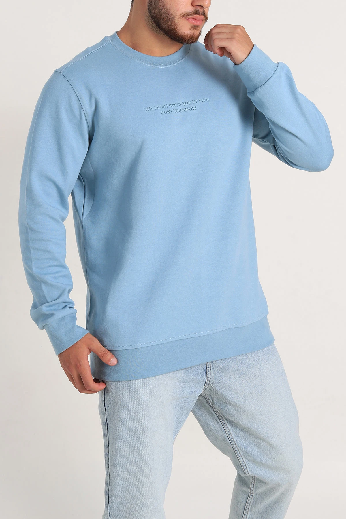 Bebe Mavisi Relaxed Fit İki İp Yazı Detaylı Basic Erkek Sweatshirt 299867