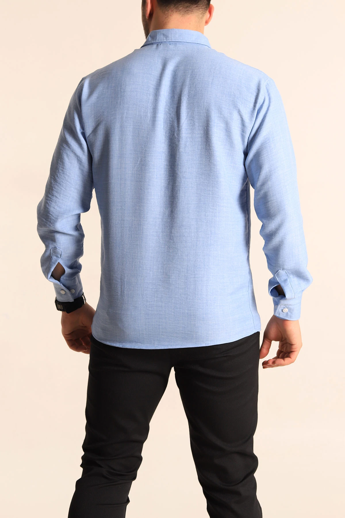 Bebe Mavisi Relaxed Fit Keten Erkek Gömlek 256532