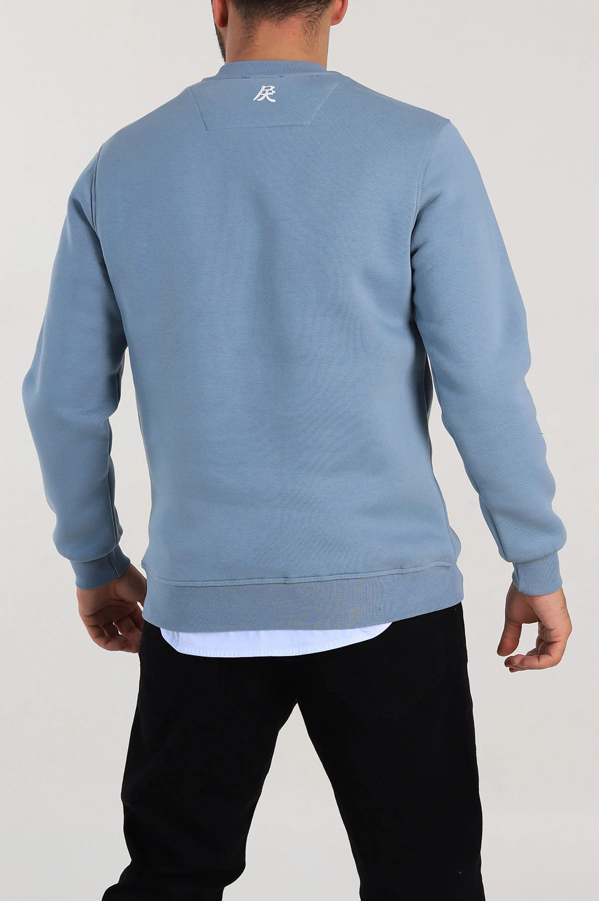 Bebe Mavisi Relaxed Fit Üç İp Şardonlu Kabartma Detaylı Erkek Sweatshirt 309884