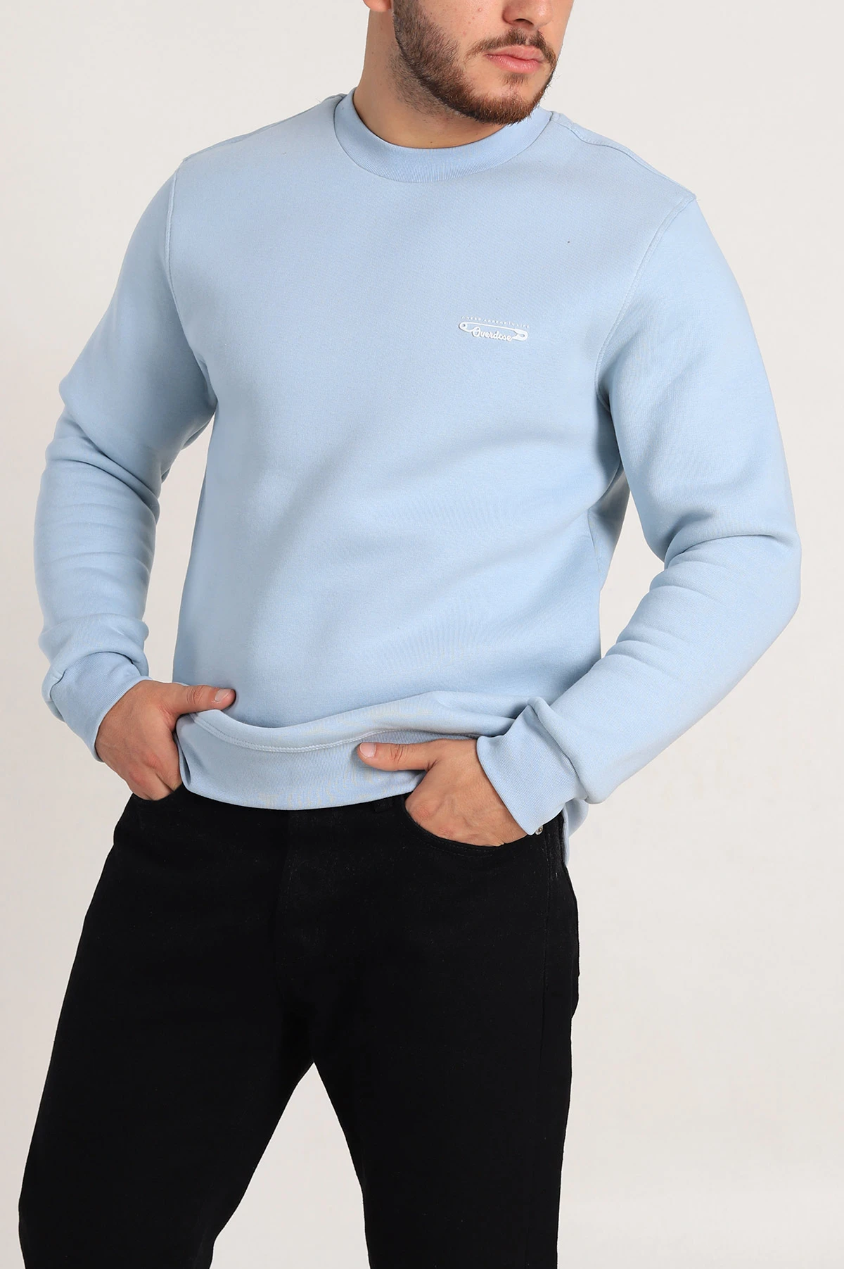 Bebe Mavisi Relaxed Fit Üç İp Şardonlu Kabartma Yazı Detay Erkek Sweatshirt 310413