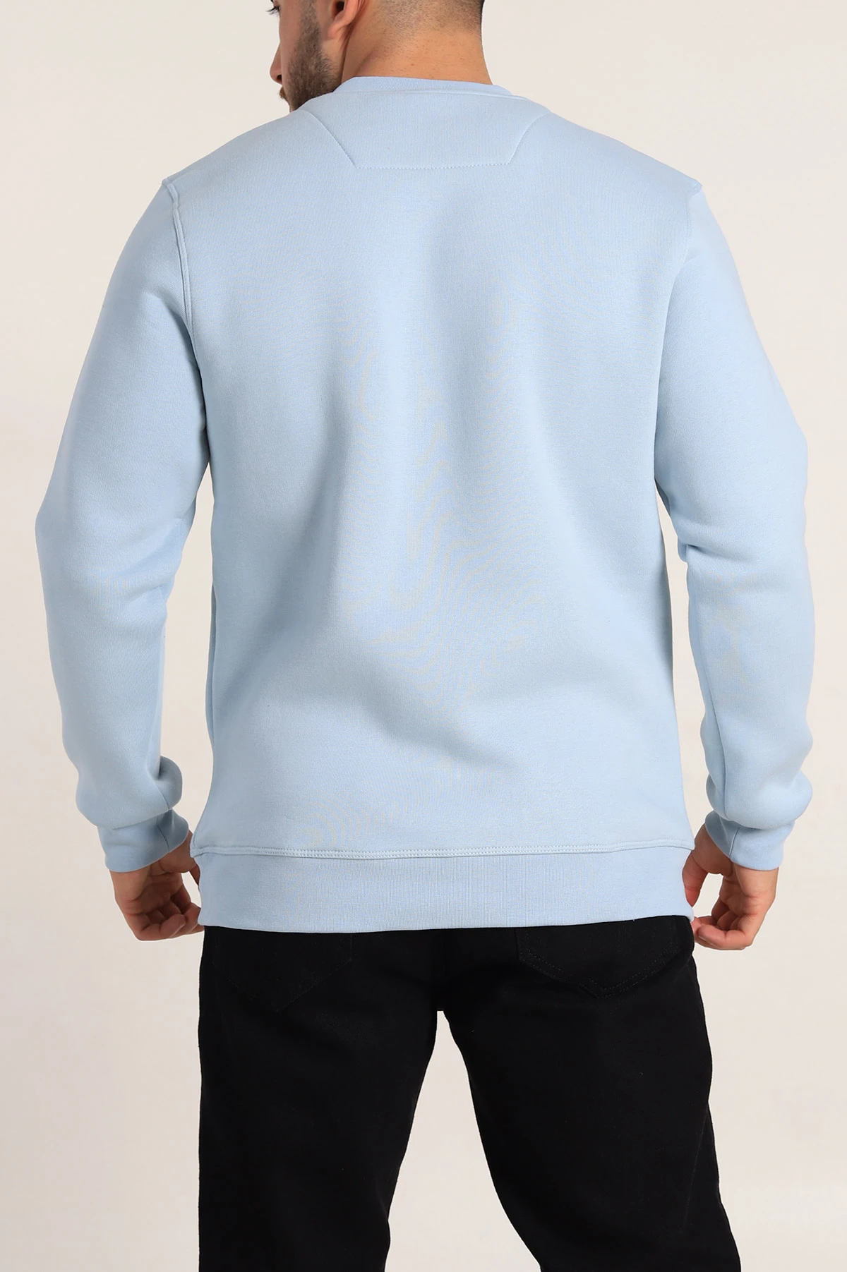 Bebe Mavisi Relaxed Fit Üç İp Şardonlu Kabartma Yazı Detay Erkek Sweatshirt 310413