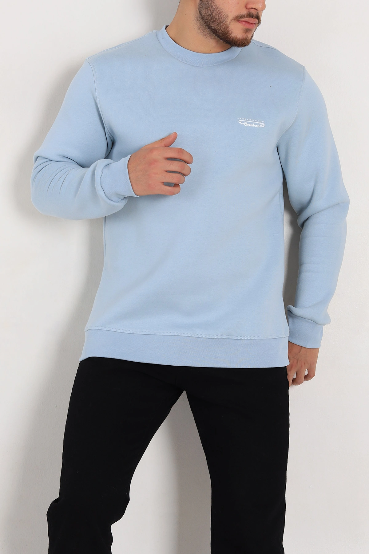 Bebe Mavisi Relaxed Fit Üç İp Şardonlu Kabartma Yazı Detay Erkek Sweatshirt 310413