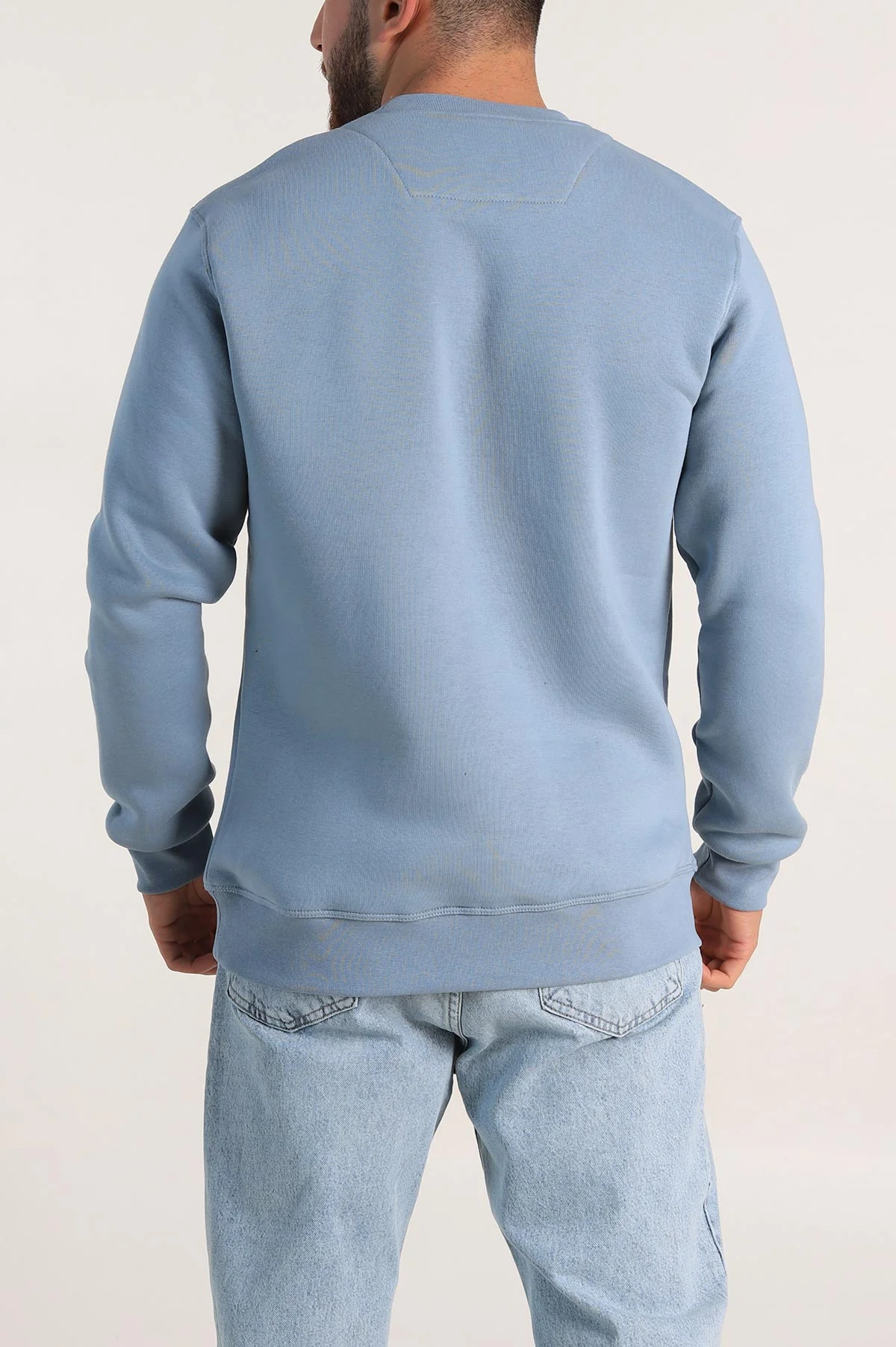 Bebe Mavisi Relaxed Fit Üç İp Şardonlu Yazı Detaylı Erkek Sweatshirt 310492