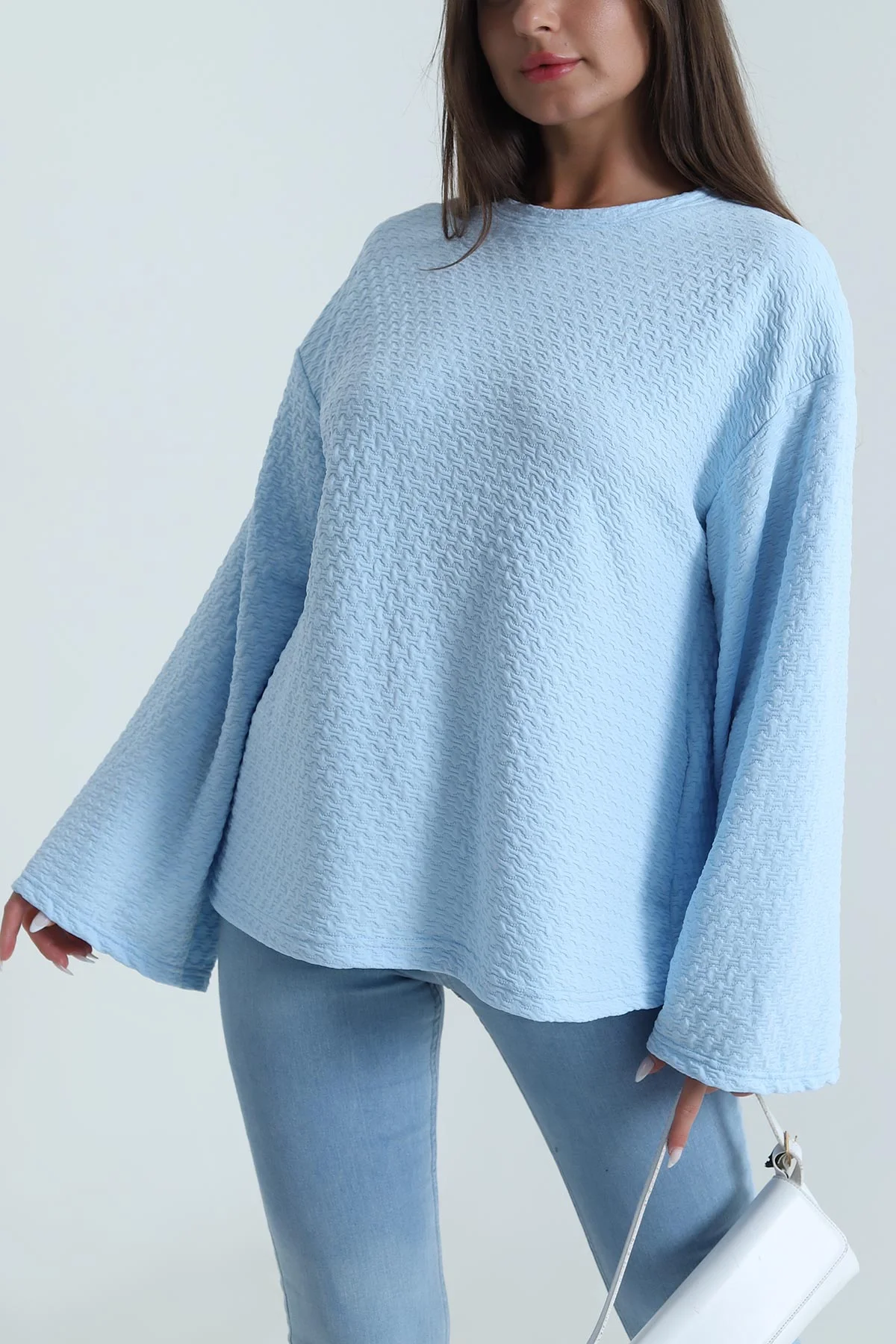 Bebe Mavisi Salaş Kol Buble Kadın Bluz 487516