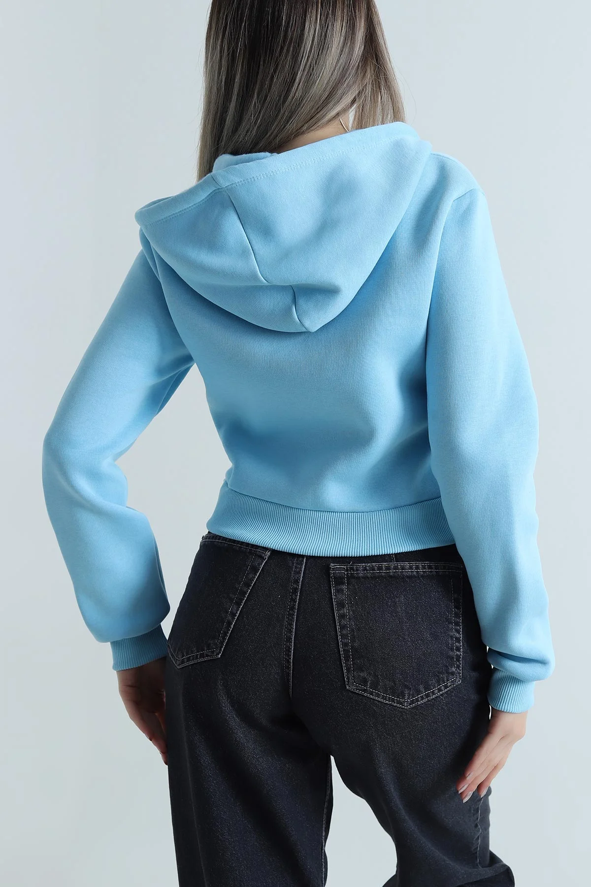 Bebe Mavisi Şardonlu Üç İp Fermuarlı Kadın Sweat 487725