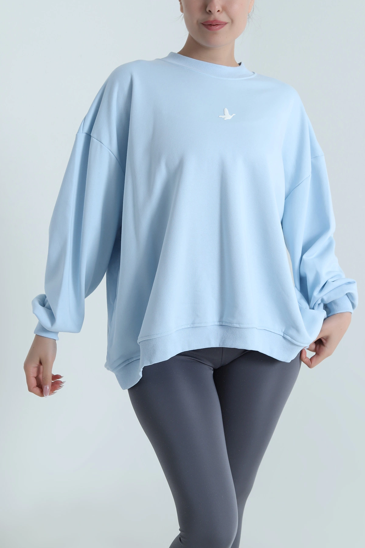 Bebe Mavisi Şardonsuz Salaş Üç İp Kadın Sweat 487487