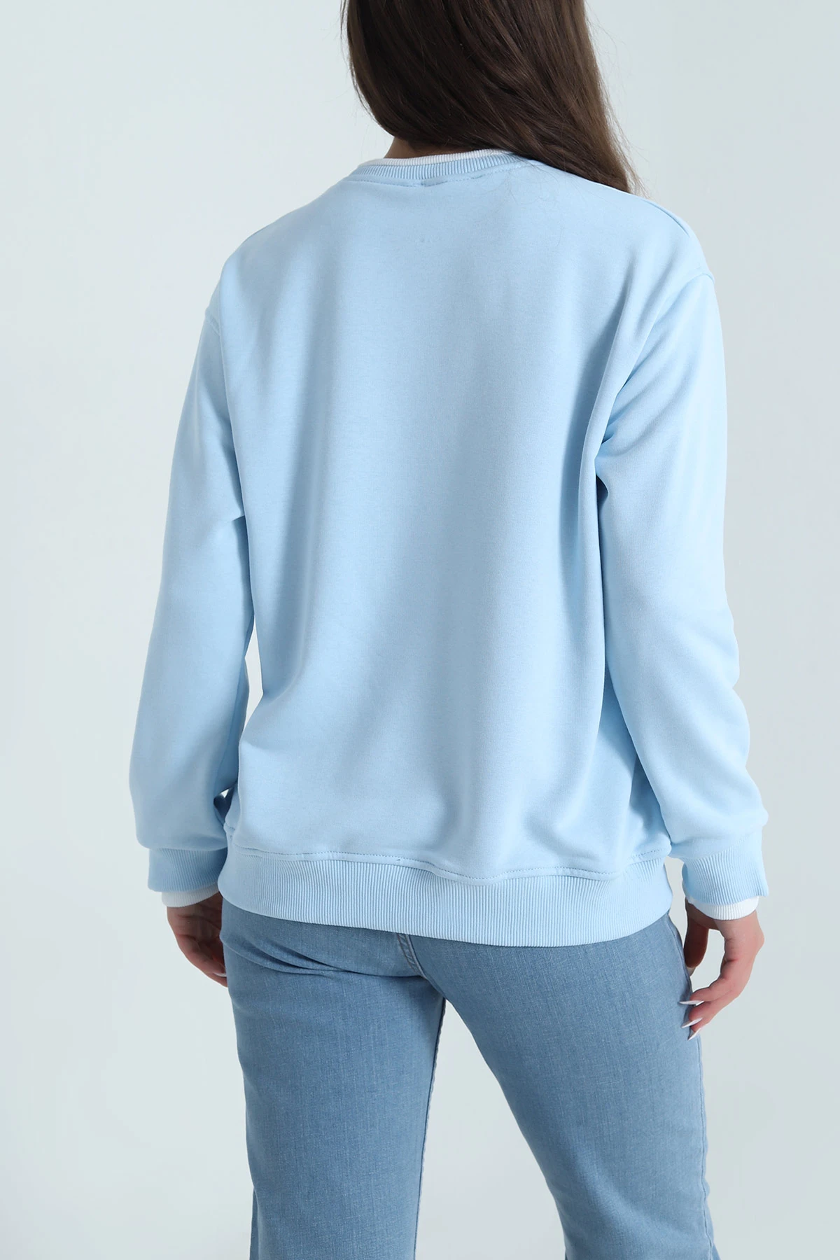 Bebe Mavisi Şardonsuz Üç İp Nakışlı Kadın Sweat 489979