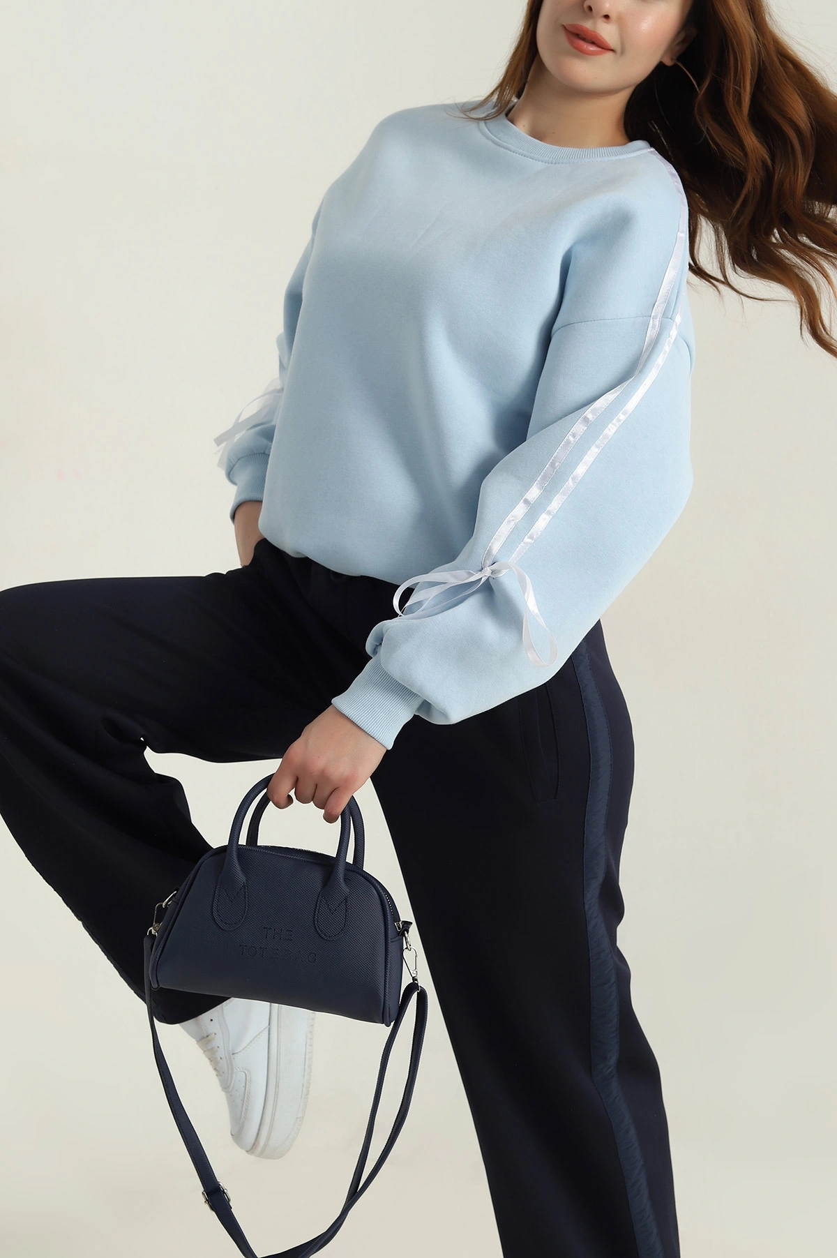 Bebe Mavisi Şerit Detay Şardonlu Üç İp Kadın Sweat 413803
