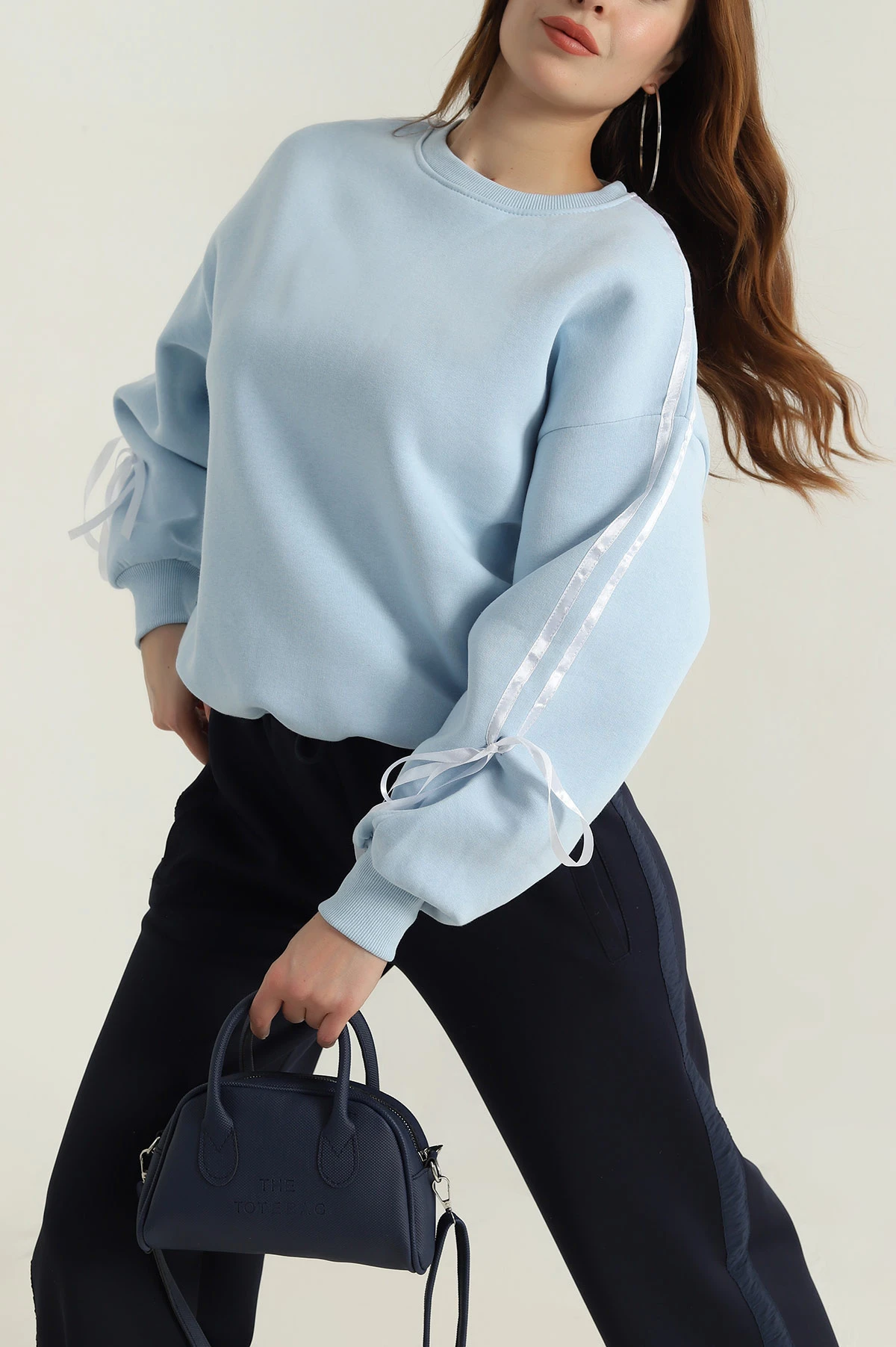 Bebe Mavisi Şerit Detay Şardonlu Üç İp Kadın Sweat 413803