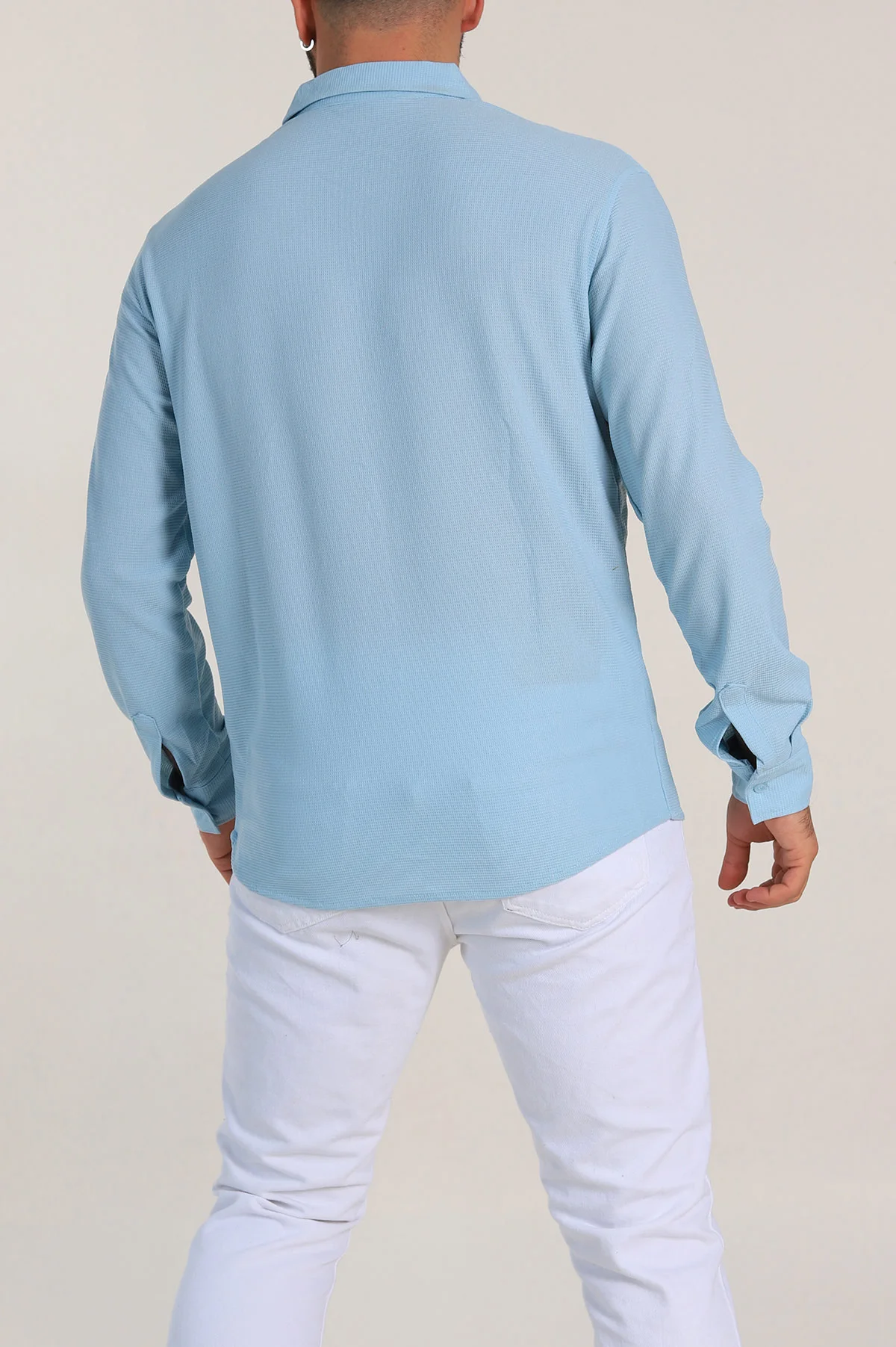 Bebe Mavisi Slim Fit Petek Dokulu Uzun Kollu Erkek Gömlek 325219