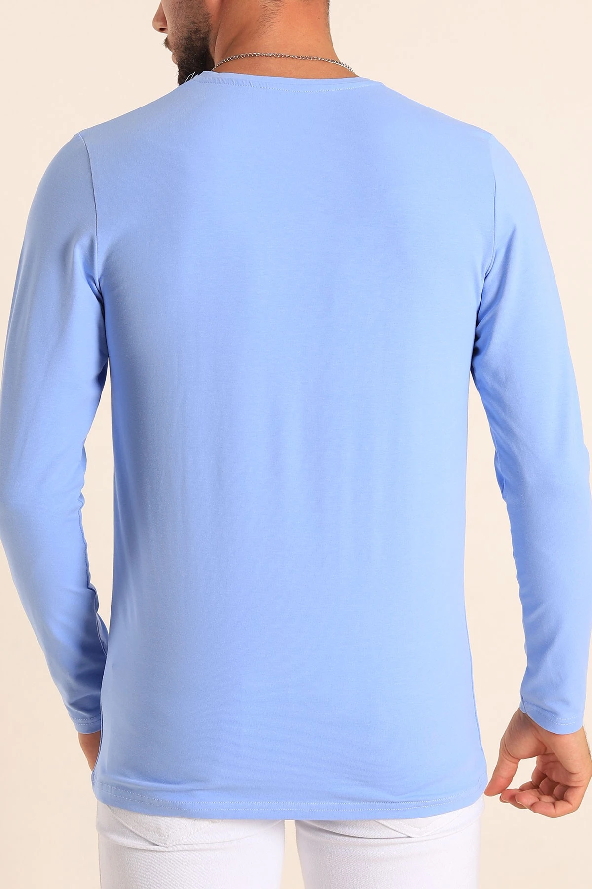 Bebe Mavisi Slim Fit V Yaka Likralı Basic Erkek Sweatshirt 234996