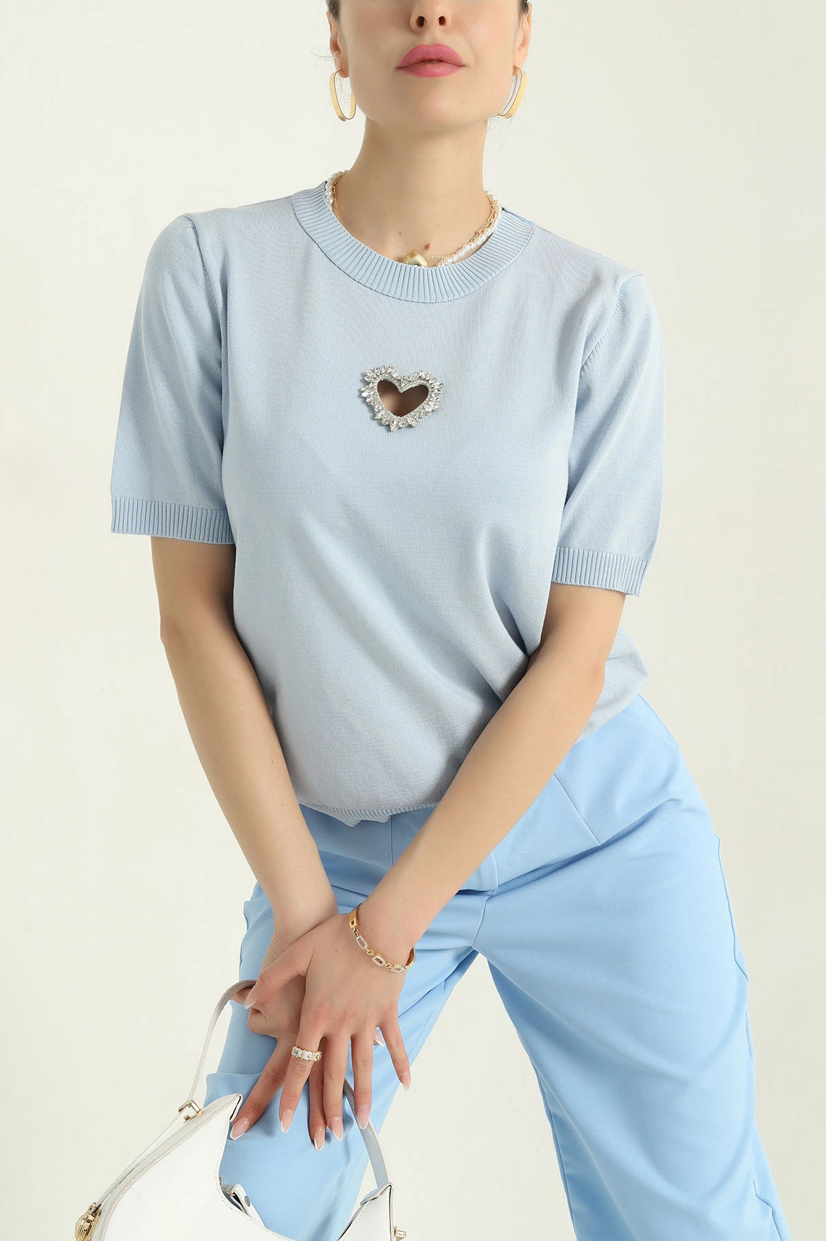 Bebe Mavisi Taş İşlemeli Recycle Triko Bluz 355389