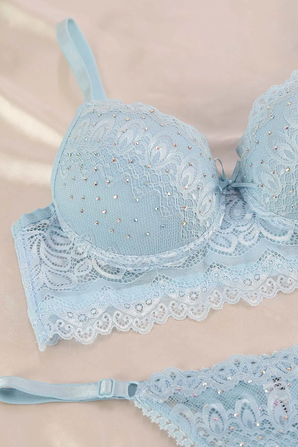 Bebe Mavisi Taşlı Dantelli Destekli Sütyen Takımı 365944