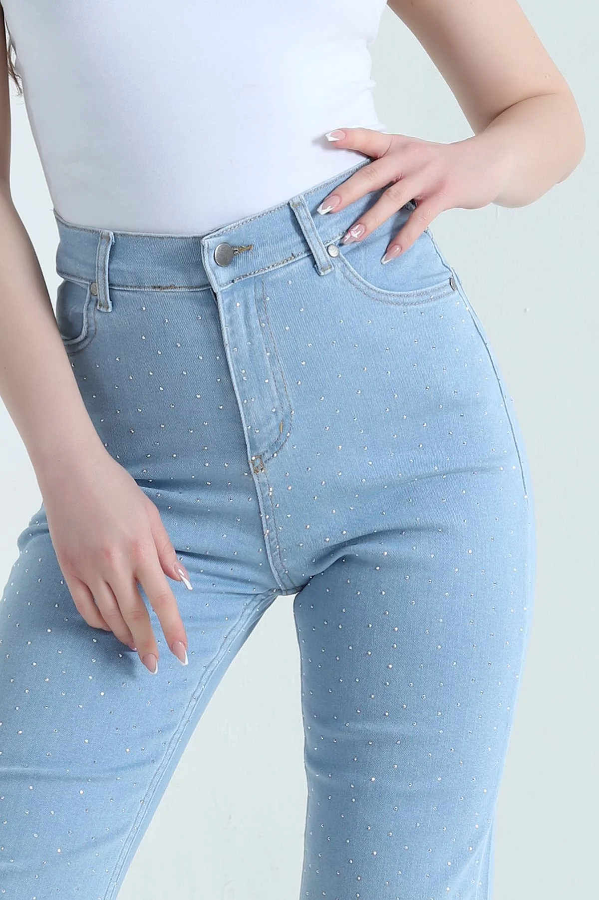 Bebe Mavisi Taşlı Likralı Lazer Paça Kadın Kot Pantolon 452950