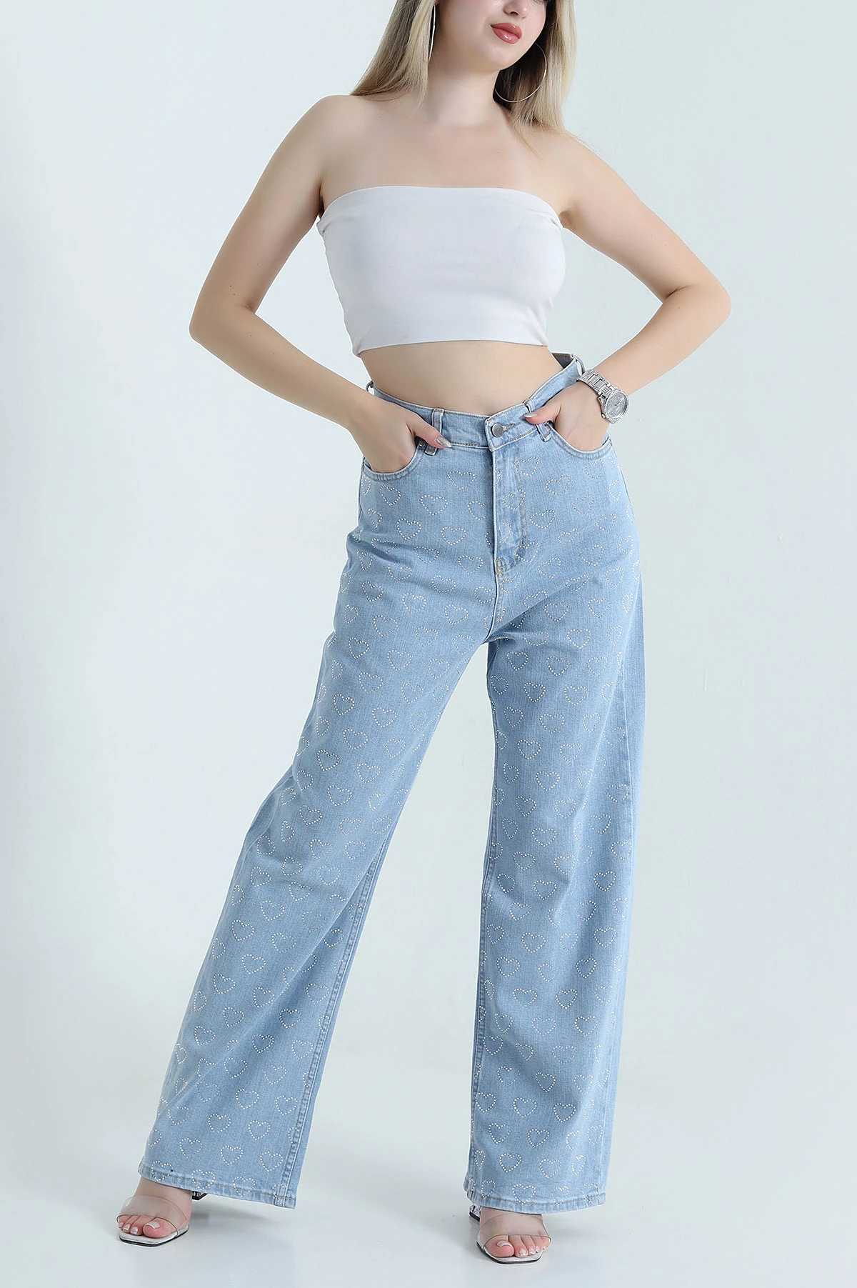 Bebe Mavisi Taşlı Palazzo Kadın Kot Pantolon 469928