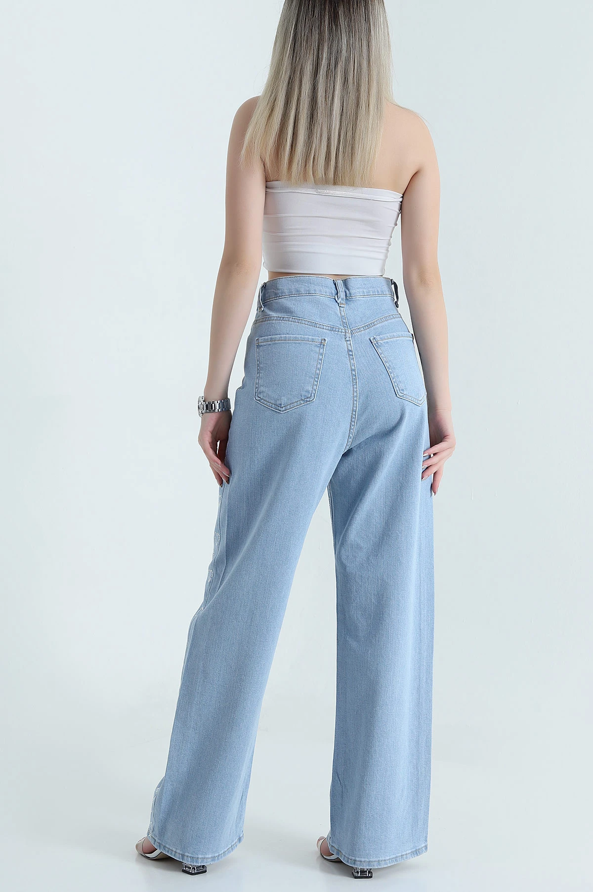 Bebe Mavisi Taşlı Palazzo Kadın Kot Pantolon 469928