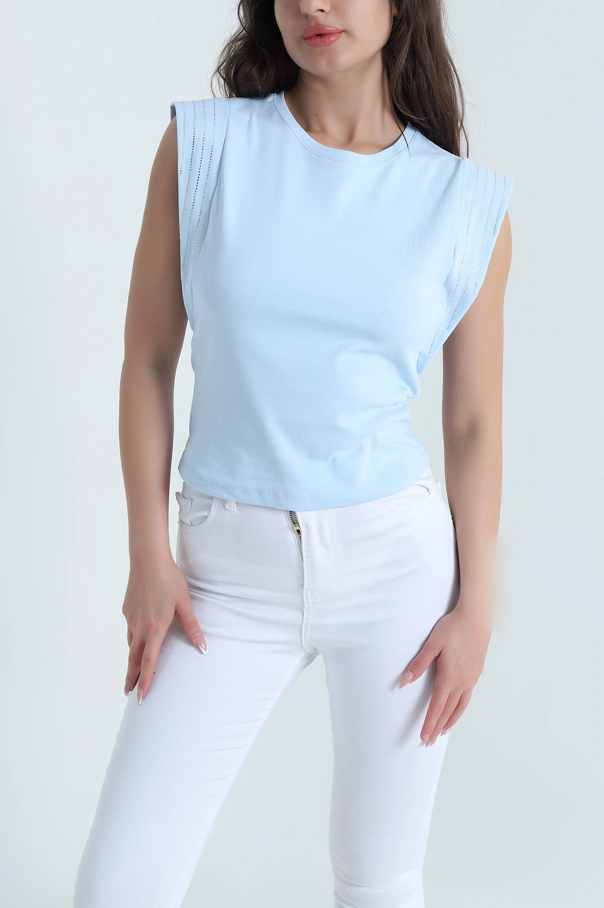 Bebe Mavisi Taşlı Tasarım Kadın Bluz 462991