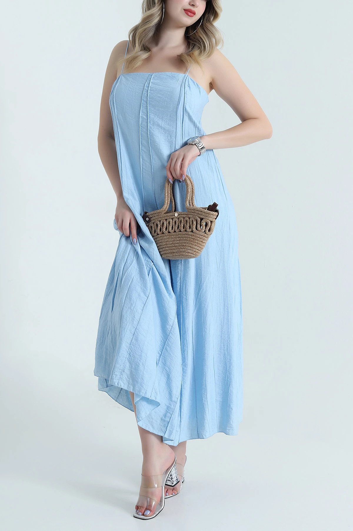 Bebe Mavisi Ters Dikişli Çilek Kadın Elbise 475433