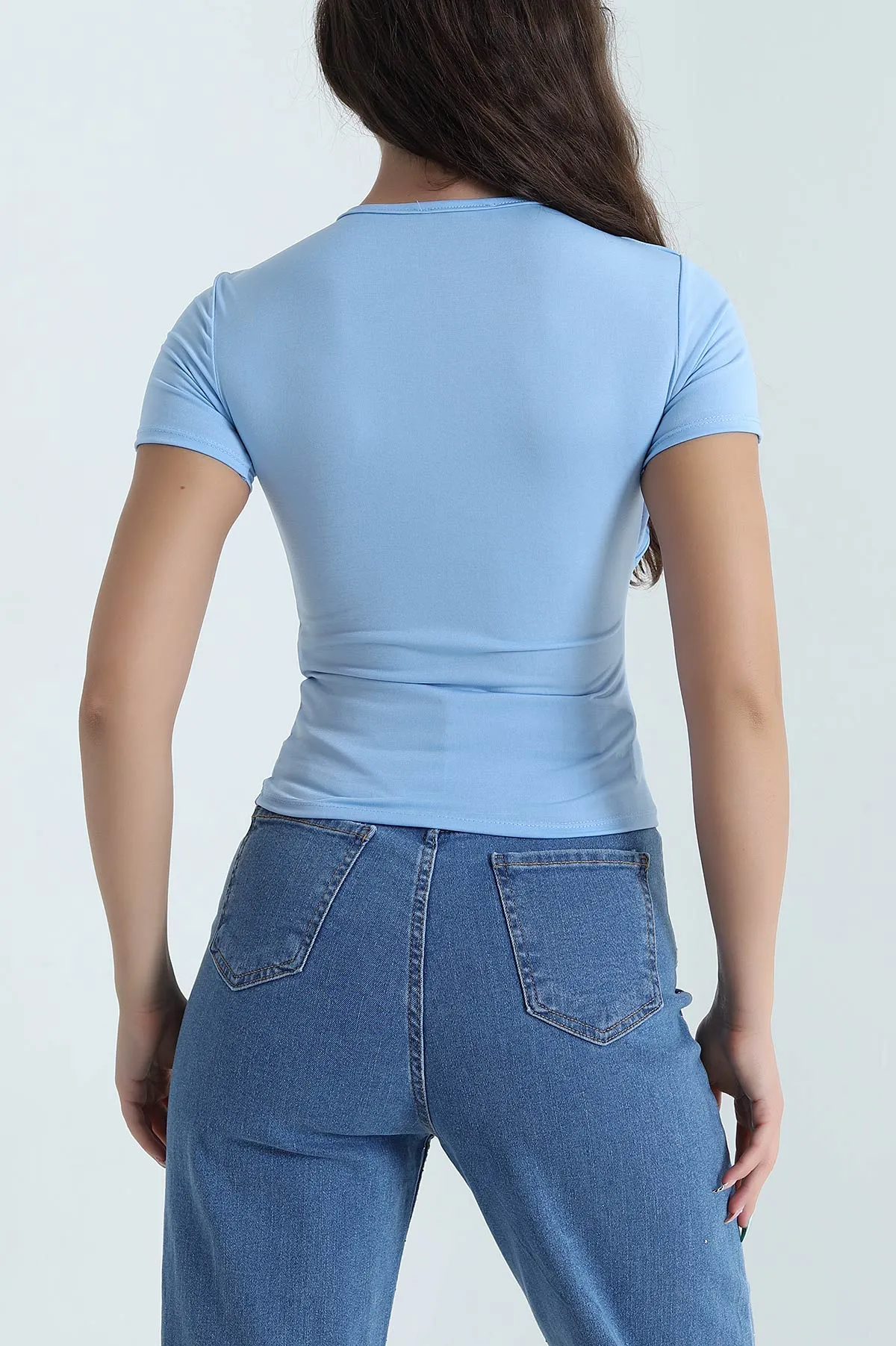 Bebe Mavisi Tokalı Likralı Buzzy Kadın Bluz 468649
