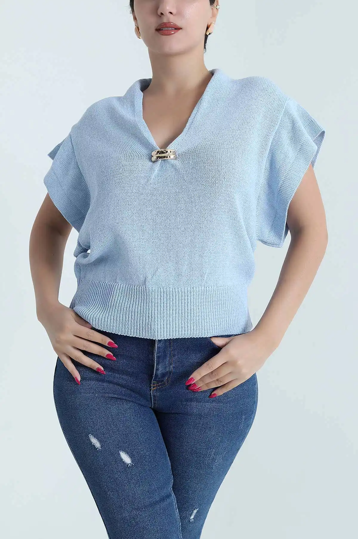 Bebe Mavisi Tokalı Triko Kadın Bluz 477615
