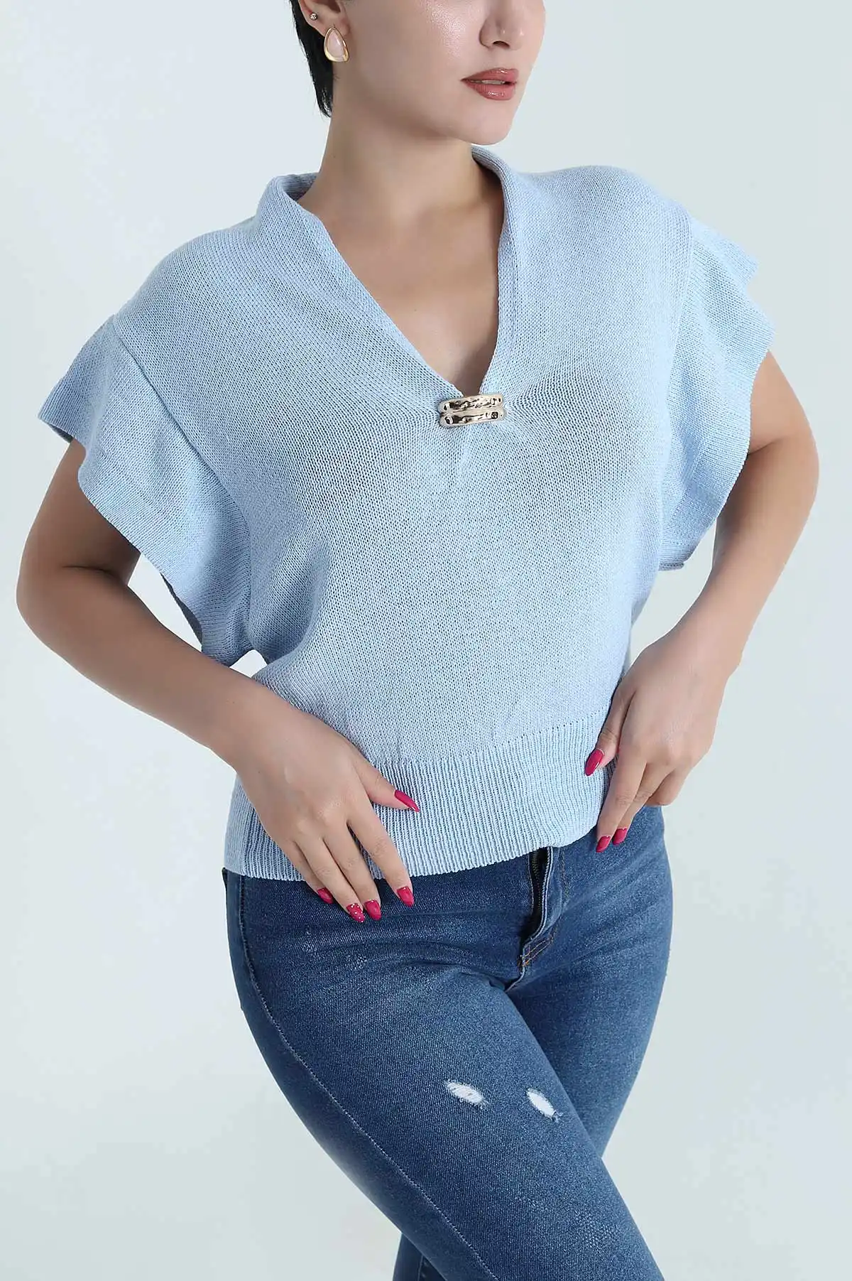 Bebe Mavisi Tokalı Triko Kadın Bluz 477615