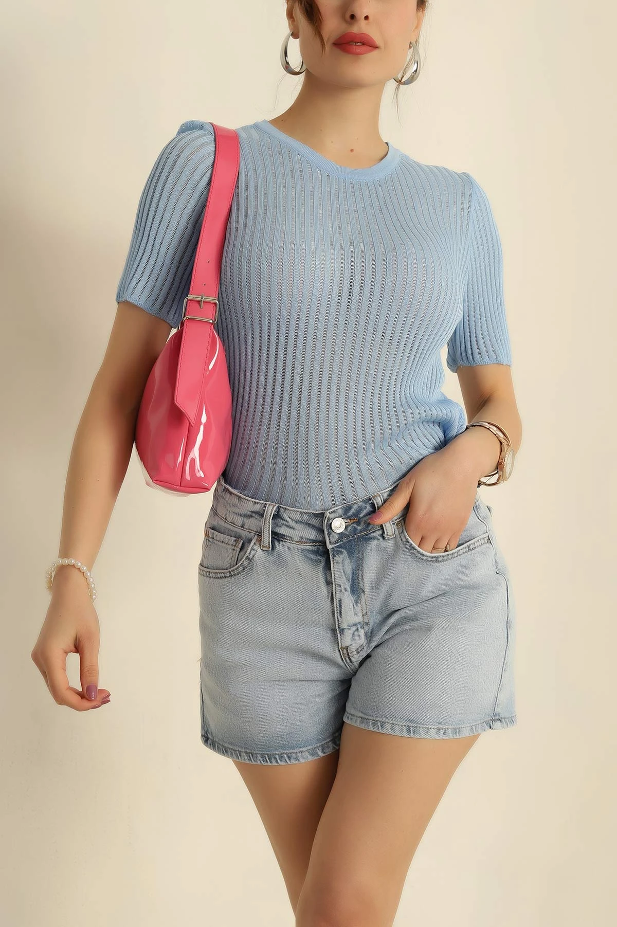 Bebe Mavisi Transparan Triko Bluz 272852