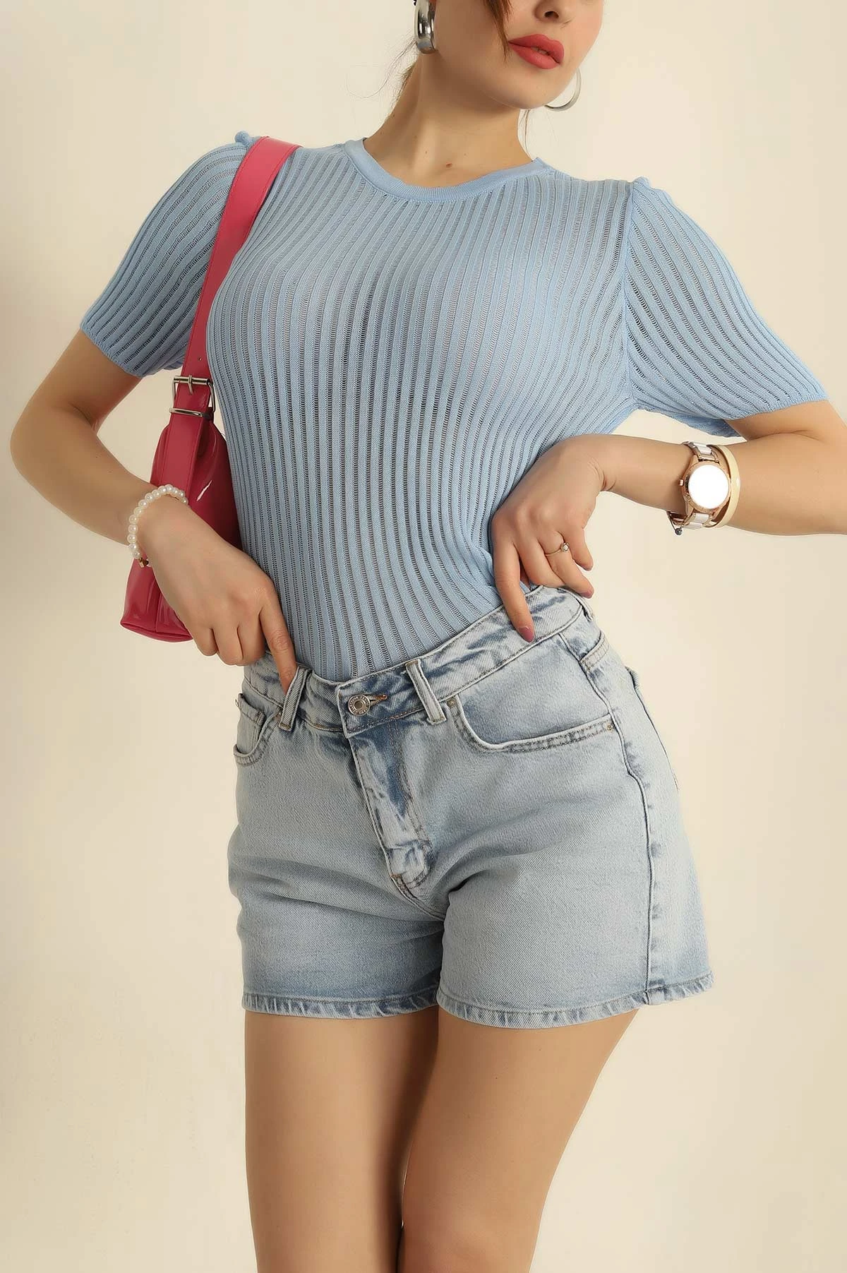 Bebe Mavisi Transparan Triko Bluz 272852